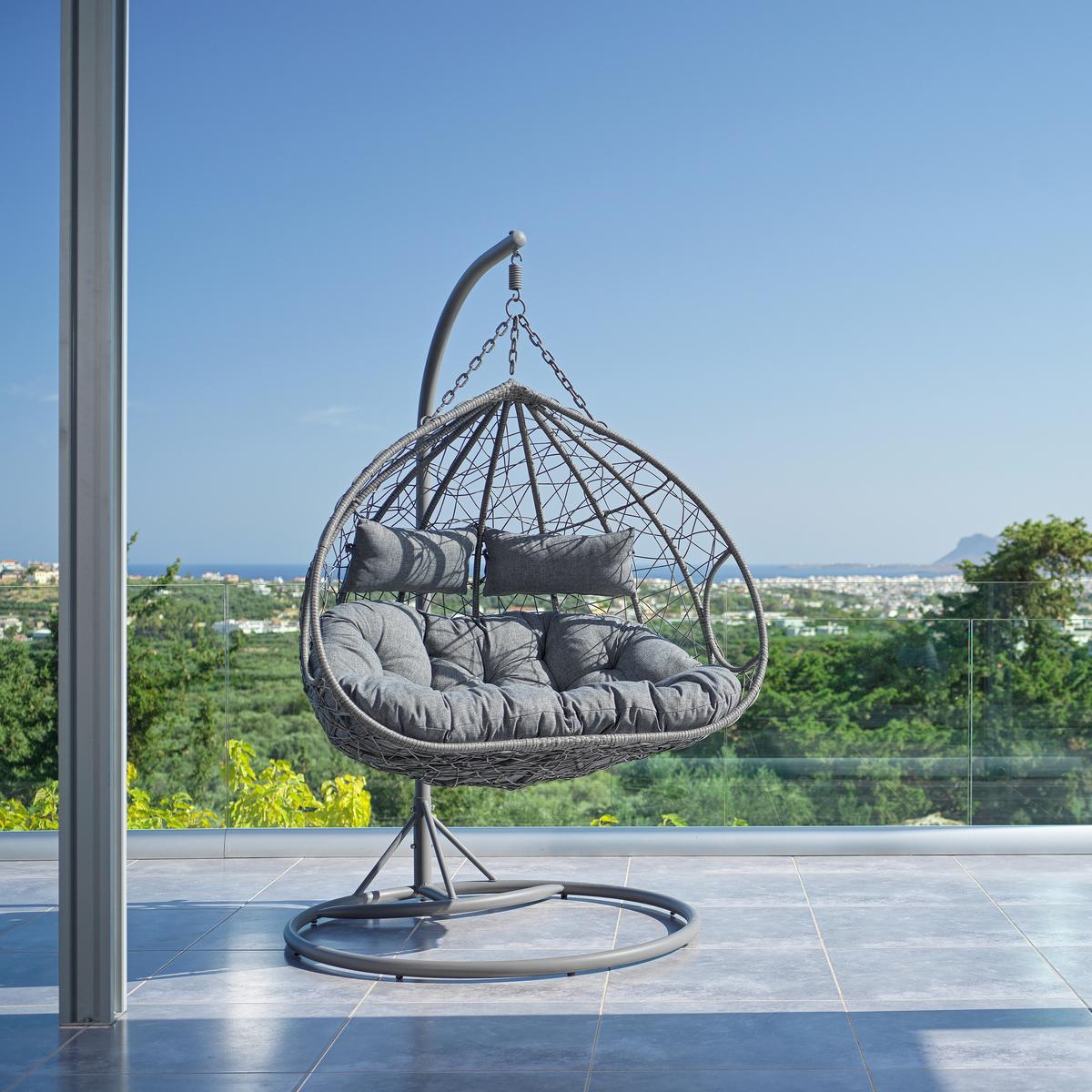 Závěsné křeslo ENEA šedé - šedá, Moderní, kov/textil (133/205/120cm) - Bessagi Garden