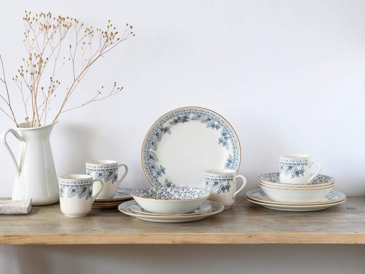 Kombiservice Euböa Blau, Weiß L: 33 cm - Blau/Weiß, Basics, Keramik (33/32/31cm) - Creatable