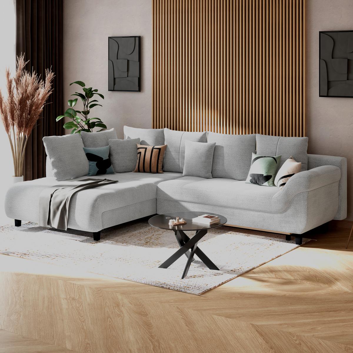 Ecksofa mit Schlaffunktion Mendoza New Chenille 197x309cm - Schwarz/Grau, KONVENTIONELL, Textil (197/309cm) - Ondega