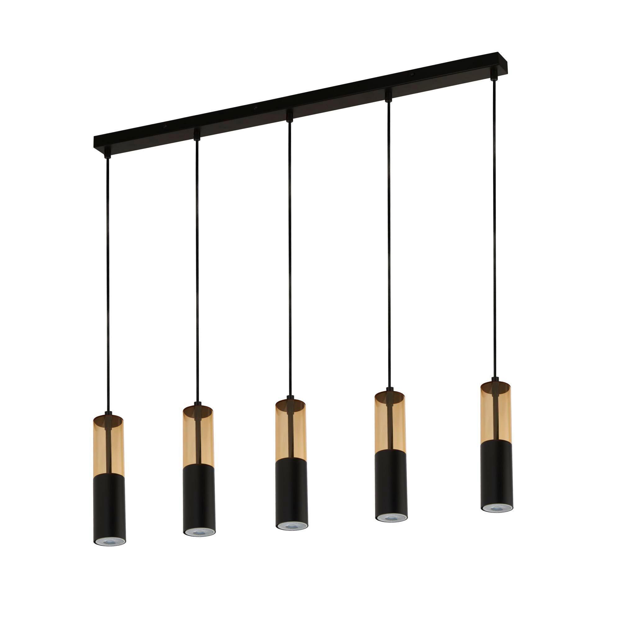Hängeleuchte 82121-5bk - Bernsteinfarben/Schwarz, Design, Kunststoff/Metall (94/5,5/120cm)