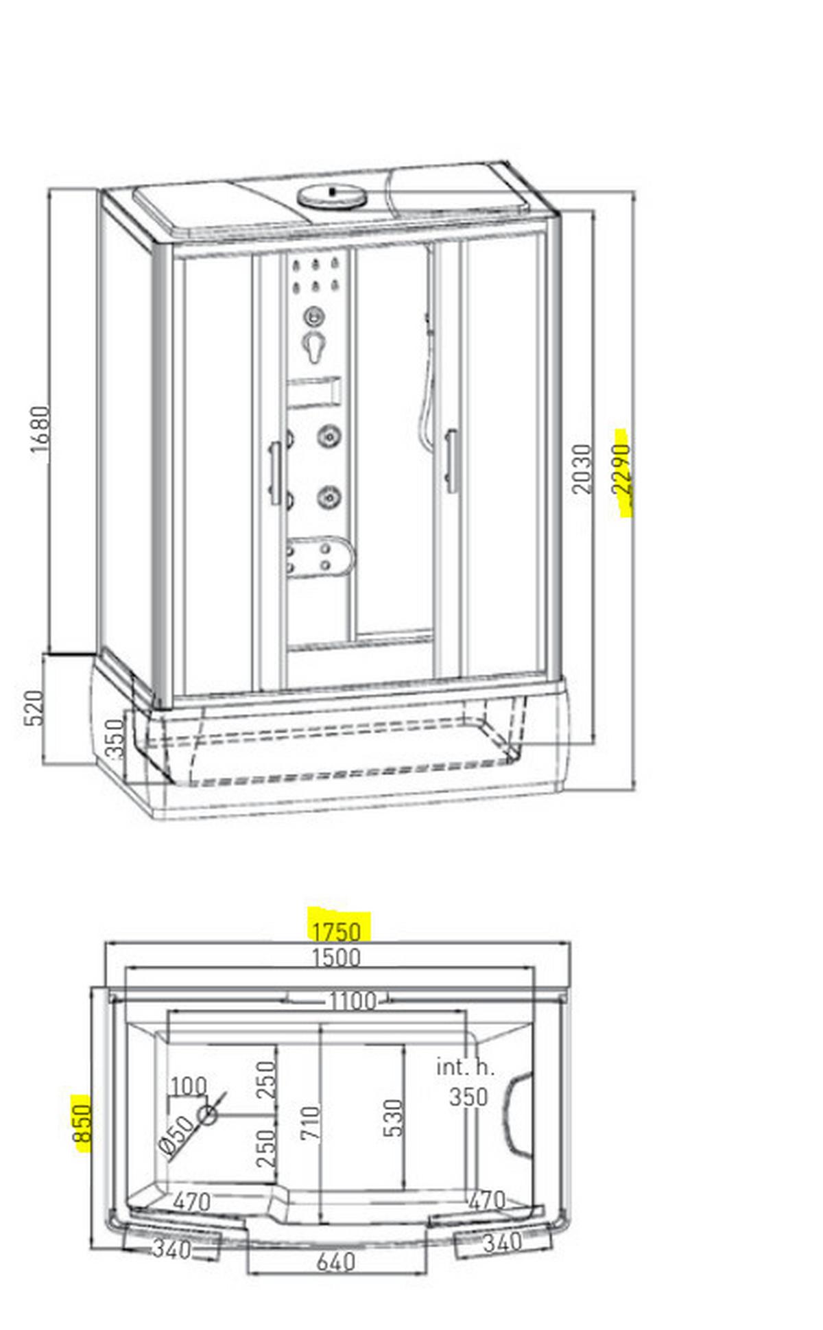 Dampfdusche Nevada 170 Mit Massagedüsen, Radio, Ablage - Schwarz/Weiß, Basics, Glas (175/229/85cm) - Sanotechnik