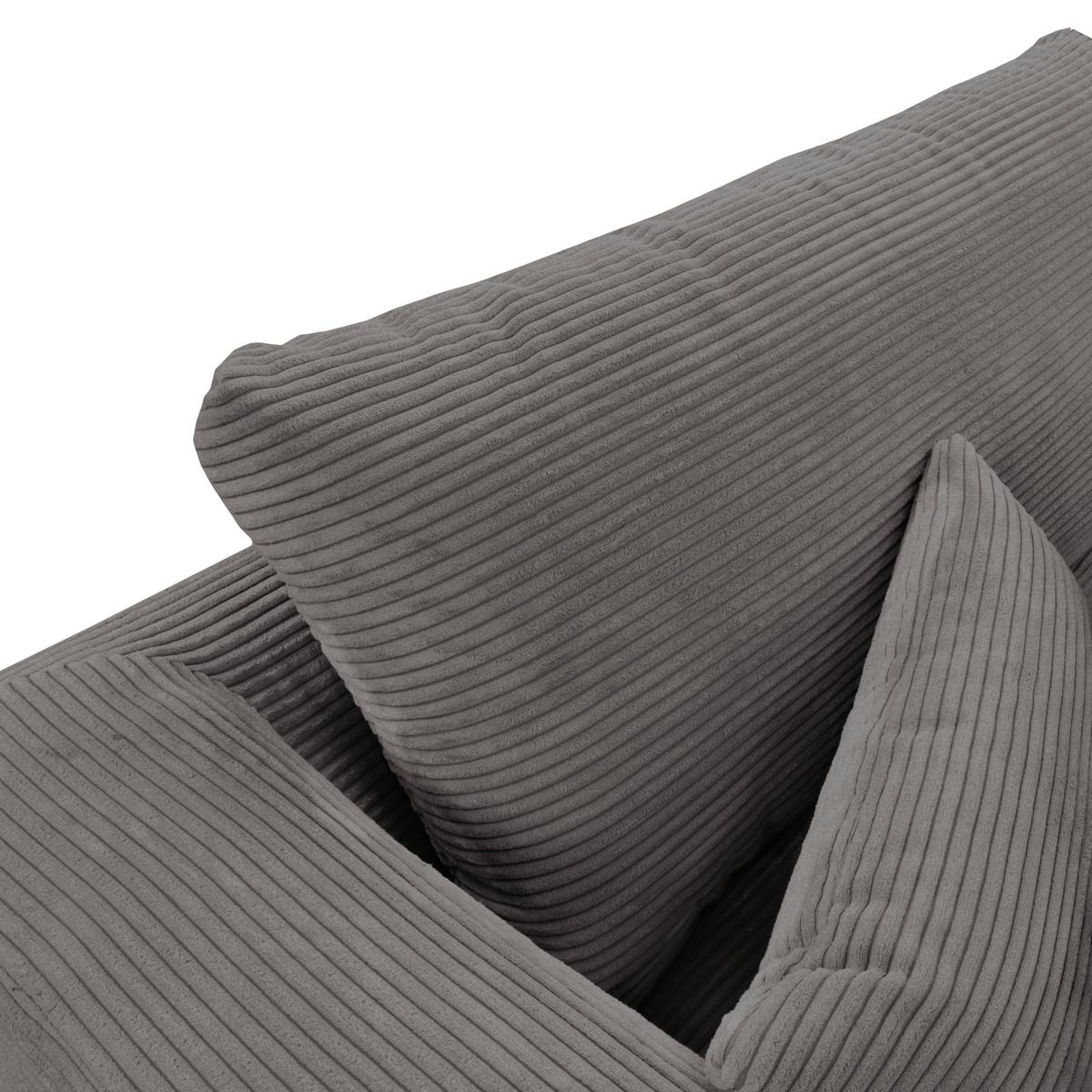 Ecksofa Berlin Cord Grau 172x313 cm - Schwarz/Grau, Design, Textil (172/313cm) - Livetastic