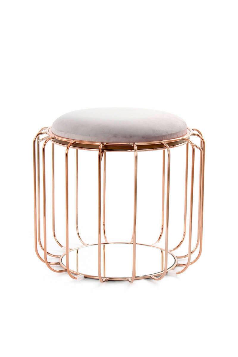 Beistelltisch/pouf 2 In 1 Comfortable Rosé/hellviolett - Grau/Kupferfarben, Basics, Glas/Holzwerkstoff (50/50/45cm) - Kayoom