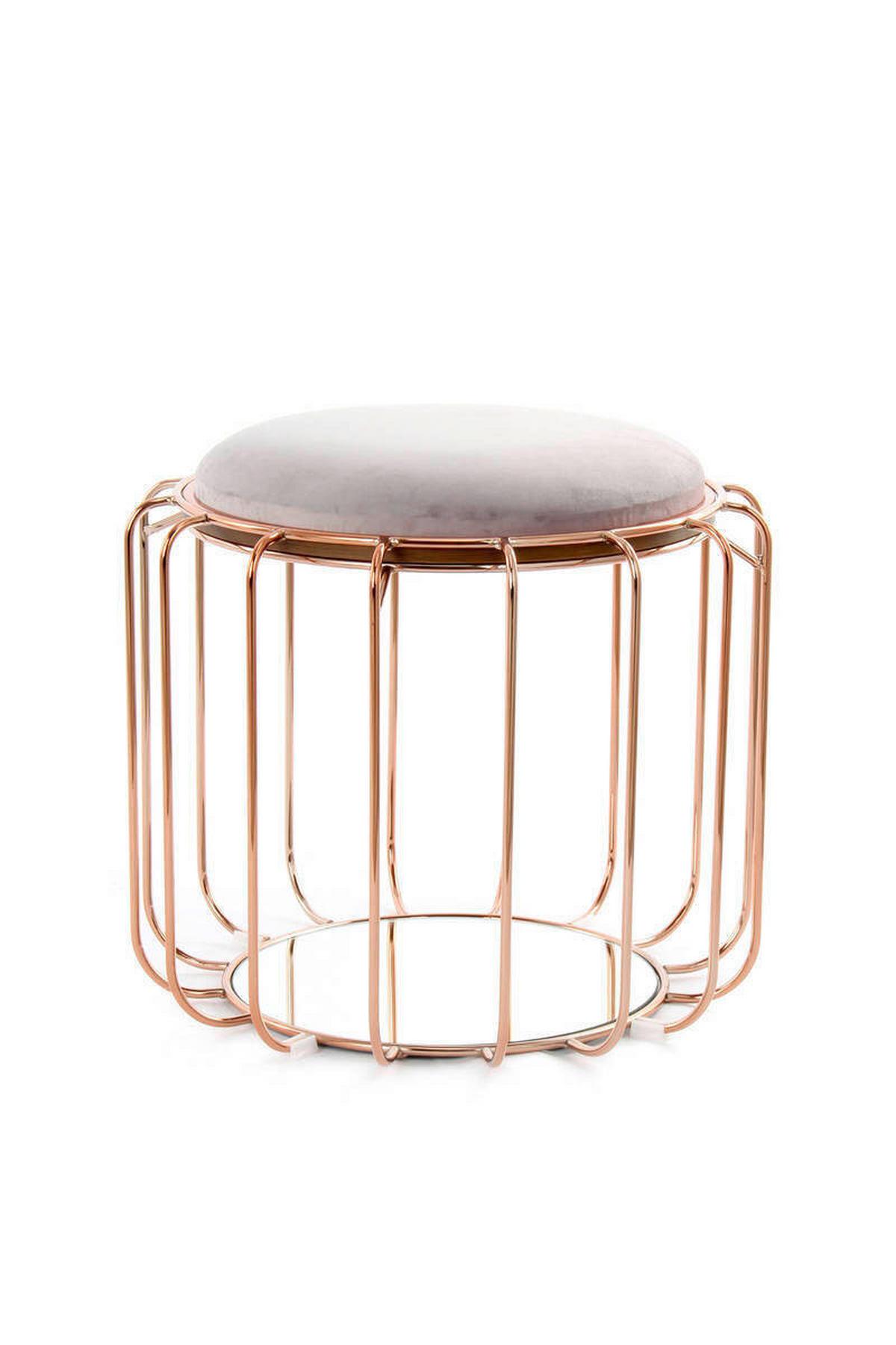 Beistelltisch/pouf 2 In 1 Comfortable Rosé/hellviolett - Grau/Kupferfarben, Basics, Glas/Holzwerkstoff (50/50/45cm) - Kayoom