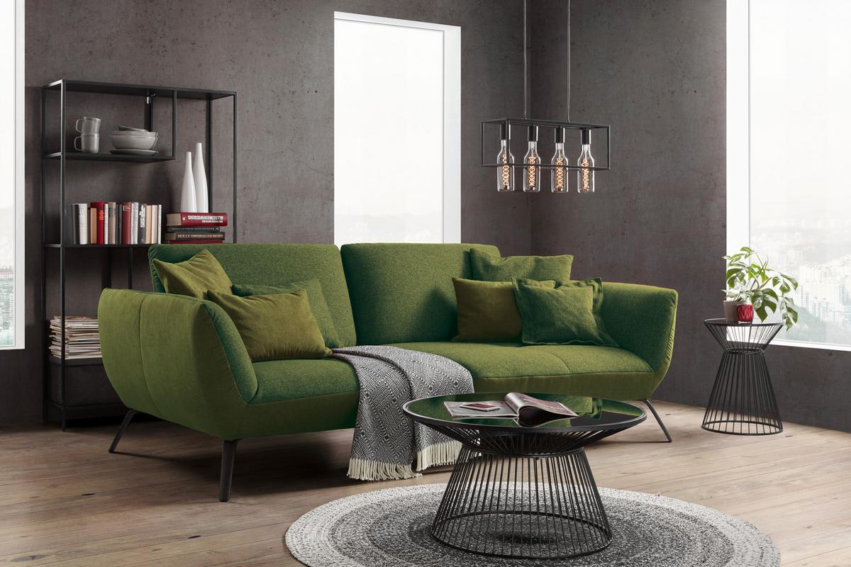 Velká pohovka TRENDY, olivově zelená - černá/olivově zelená, Moderní, kompozitní dřevo (260/93/124cm) - Premium Living