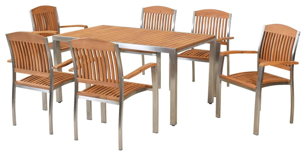 Gartenset Keros - Silberfarben/Naturfarben, MODERN, Holz/Metall - Gardenson