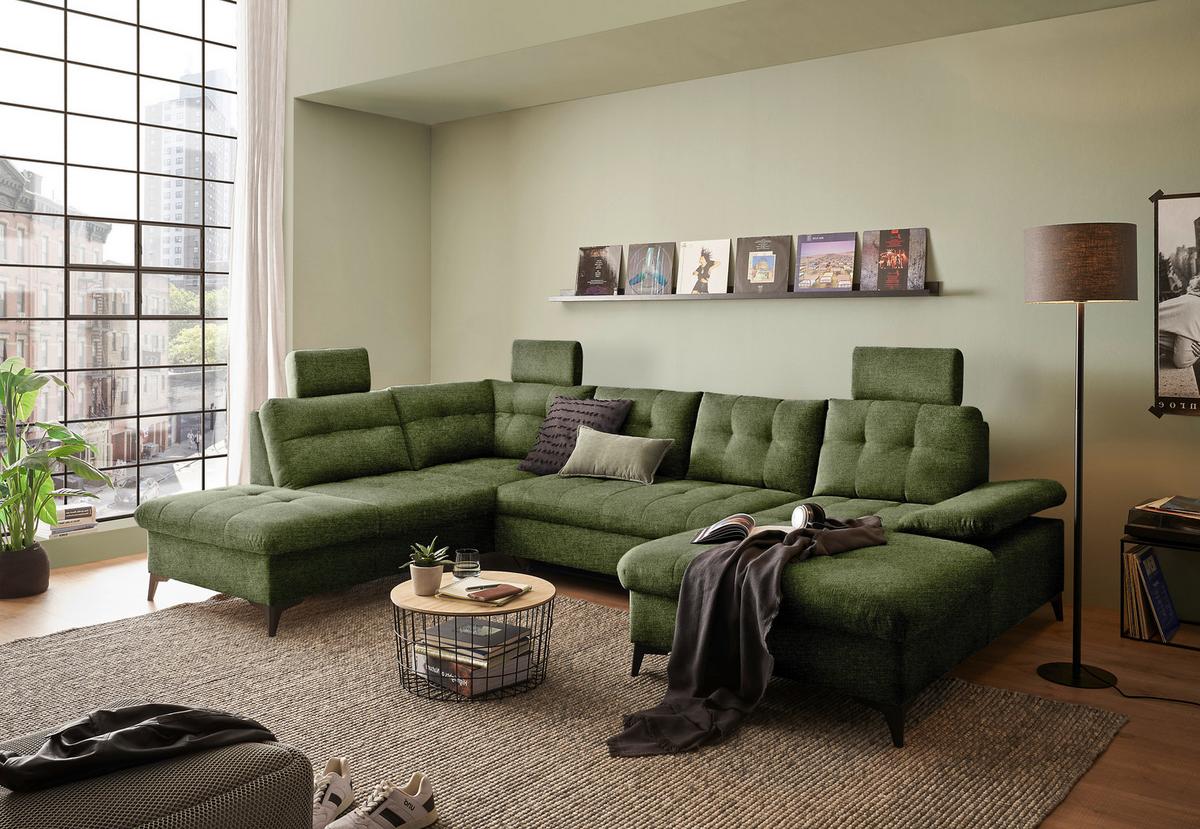 Wohnlandschaft Durban U Olivgrün U: 218/324/170 Cm - Schwarz/Olivgrün, KONVENTIONELL, Textil (218/324/170cm) - MID.YOU