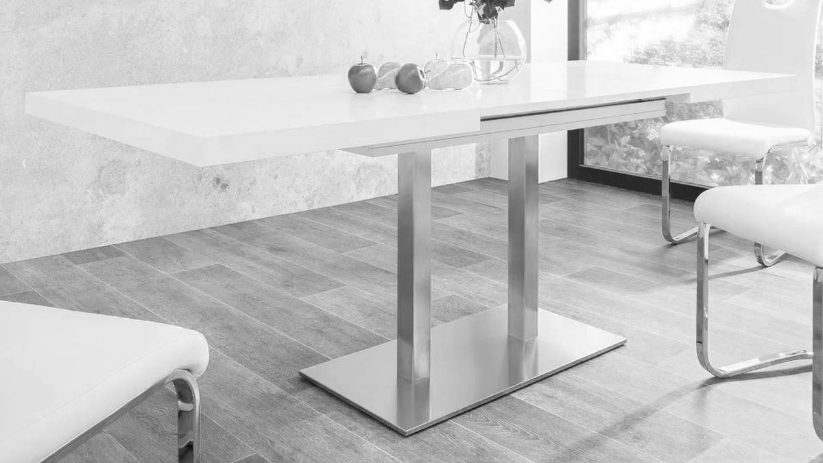 Kihúzható Étkezőasztal Quadrato - nemesacél/fehér, Modern, faalapú anyag/fém (120/80/75cm)