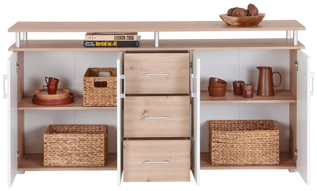 Kommode 176 Cm Lift, Eiche Dekor/weiß - Eichefarben/Weiß, MODERN, Holzwerkstoff (176/90/38cm)