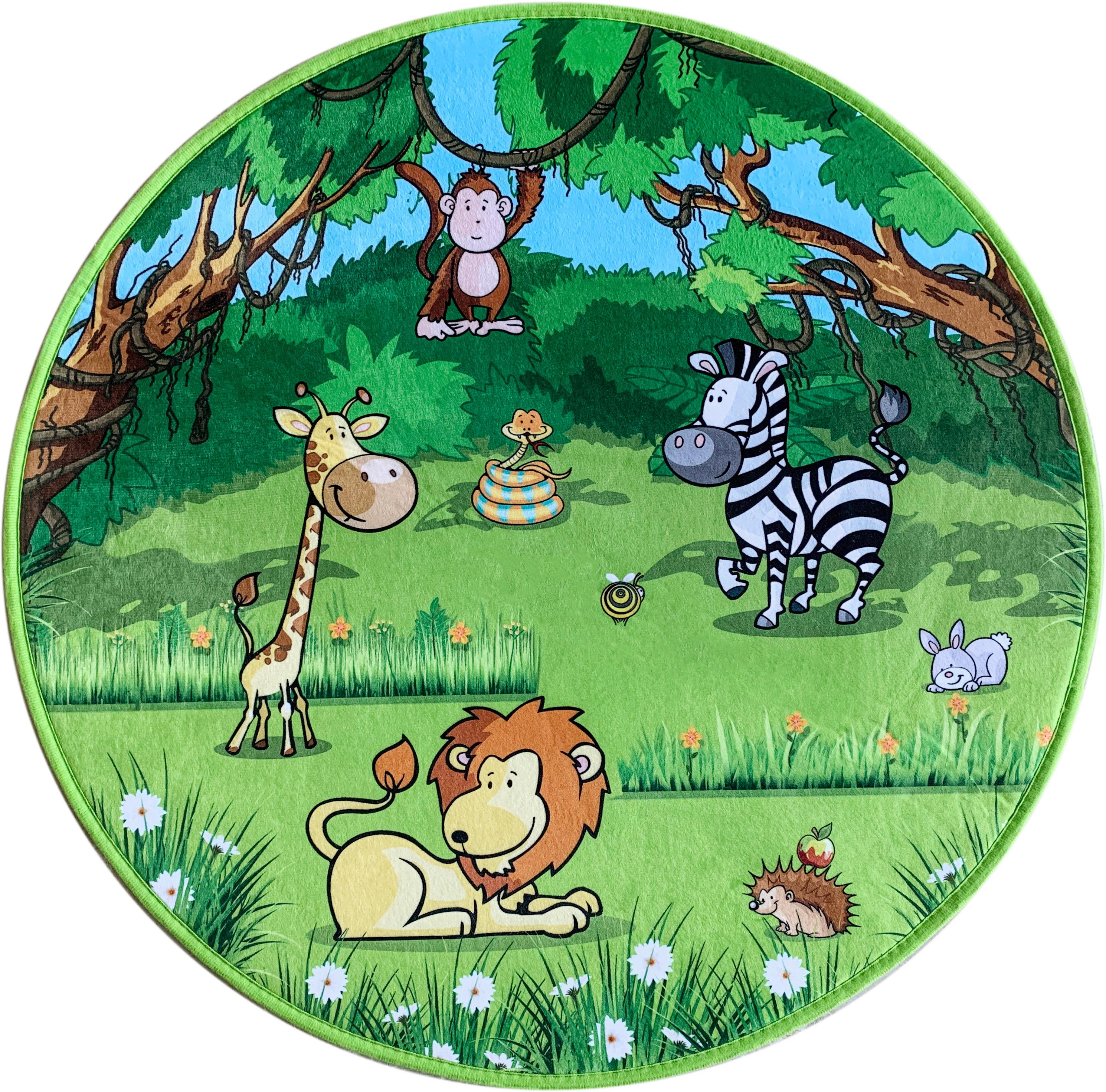 Kinderteppich Rund Tiere Grün Safari Ø 80 cm - Grün, MODERN, Textil (80cm) - Luca Bessoni