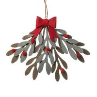 DEKOBLATT MISTEL - Kirschrot/Grün, Textil (19/15cm)