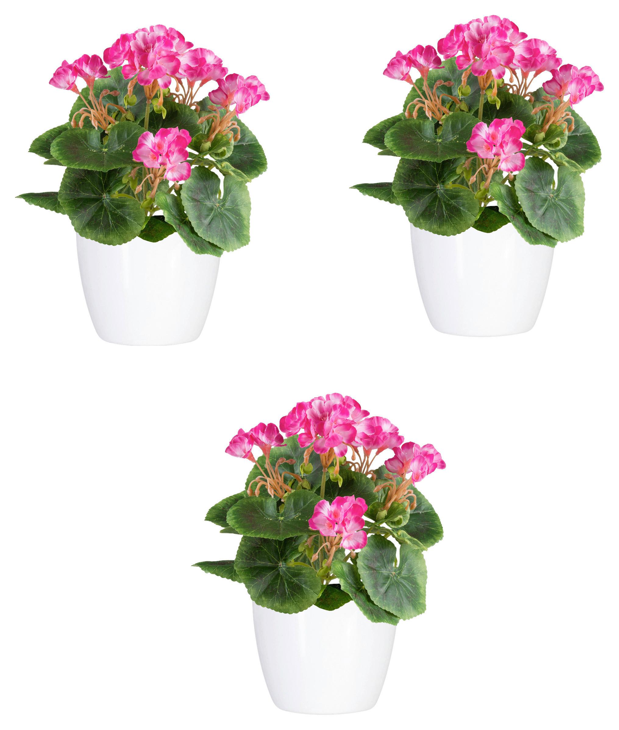 Kunstpflanze Blühpflanzen Pink/Grün/Weiß, 24 cm - Pink/Weiß, Design, Keramik/Kunststoff (24cm)