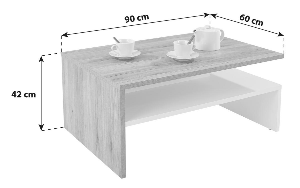 Couchtisch Mit Ablagefach Laura, Betonoptik Hell/weiß - Weiß/Grau, MODERN, Holzwerkstoff (90/42/60cm)