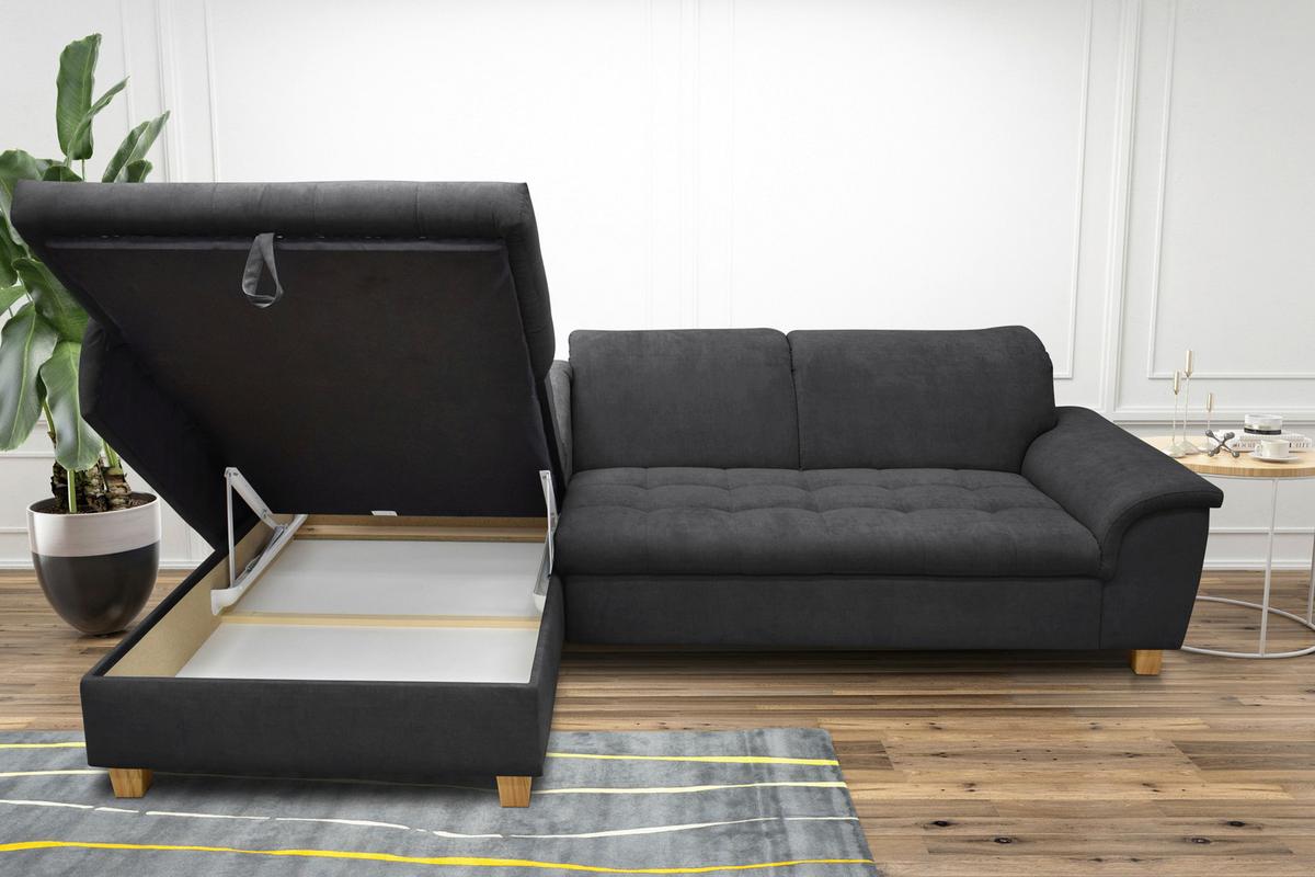 Ecksofa Mit Schlaffunktion & Bettkasten Franzi Dunklegrau - Eichefarben/Dunkelgrau, KONVENTIONELL, Textil (170/279cm) - MID.YOU