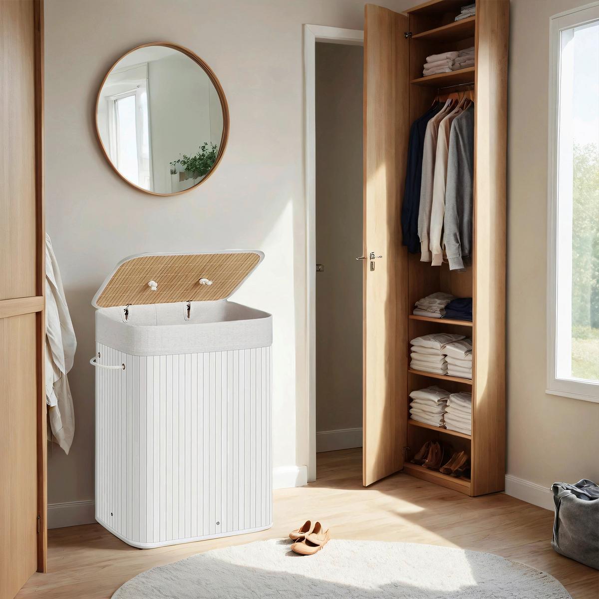 Wäschekorb Weiß B: 40 Cm - Weiß, Basics, Naturmaterialien/Textil (40/60/30cm)