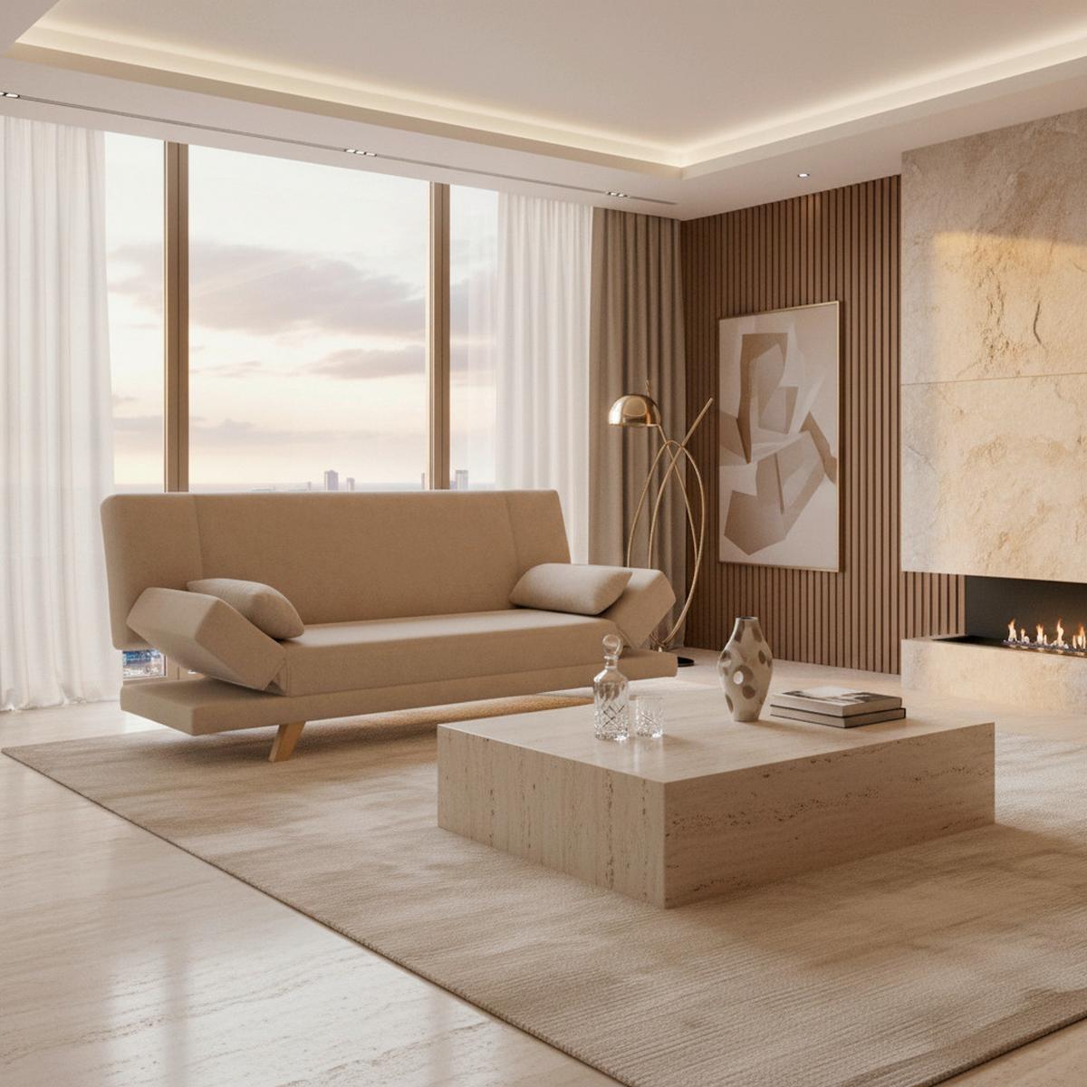 Rozkladacia pohovka FUNKY, bahenná hnedá farba - bahenná hnedá/prírodná farba, Modern, drevo/textil (183/73/79cm) - Bessagi Home