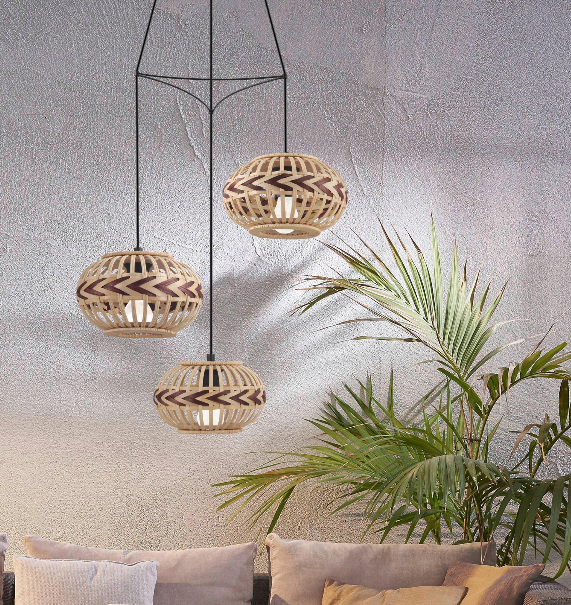 Hängeleuchte Dondarrion H: 130 cm 3-Flamming, Echtholz - Weinrot/Schwarz, KONVENTIONELL, Holz/Metall (57/130cm) - Eglo