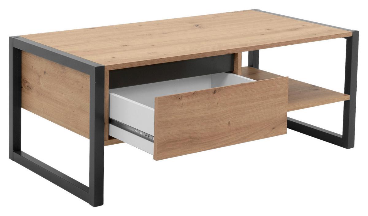 Couchtisch Holz Mit Lade + Ablage Denver, Eiche/anthrazit - Eichefarben/Anthrazit, KONVENTIONELL, Holzwerkstoff (100/55/40cm) - MID.YOU