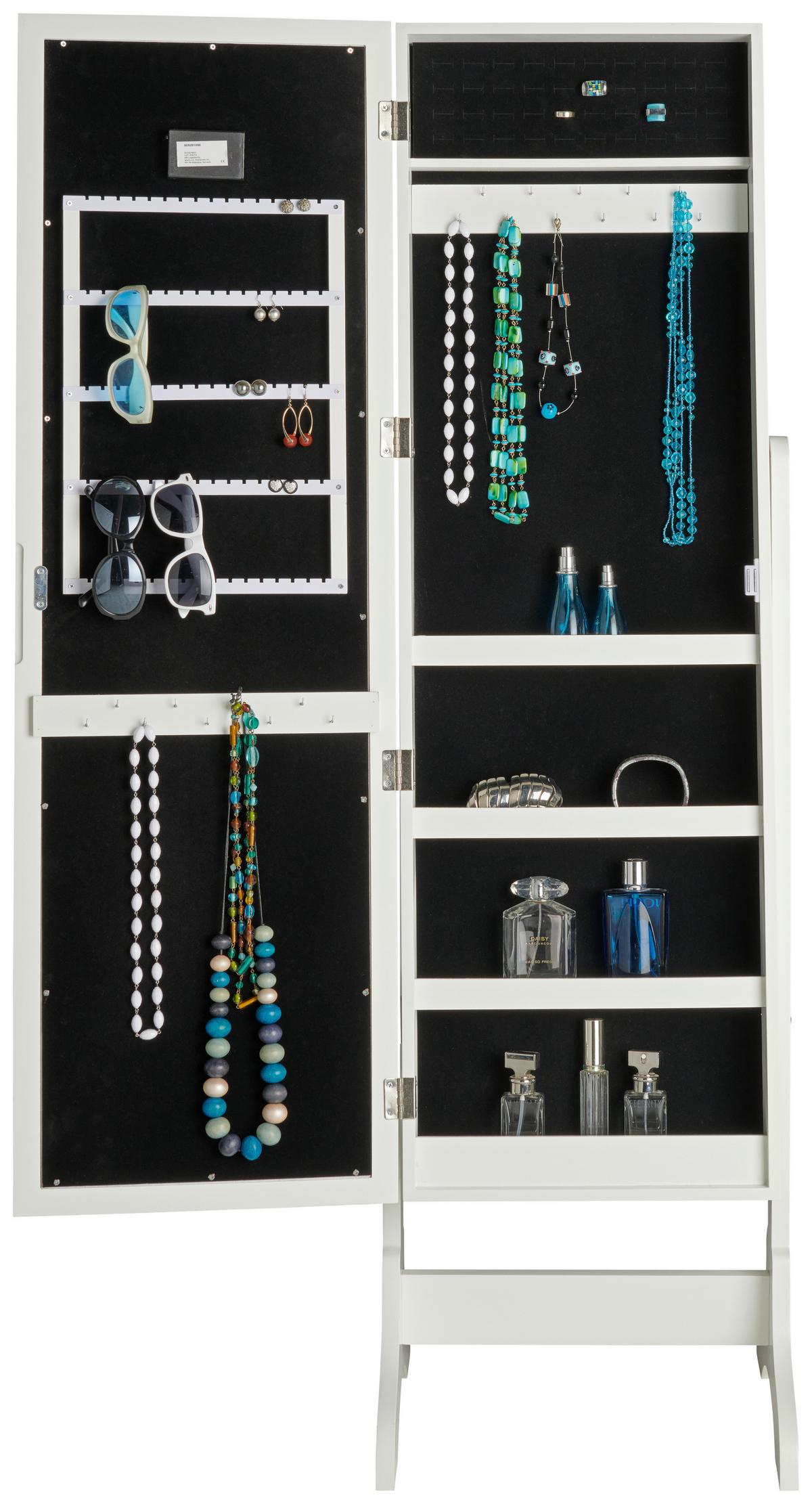 Schmuckschrank Miri Weiß H: 148 Cm Stehend, Spiegel + Led - Weiß, MODERN, Glas/Holzwerkstoff (41/148/37cm)