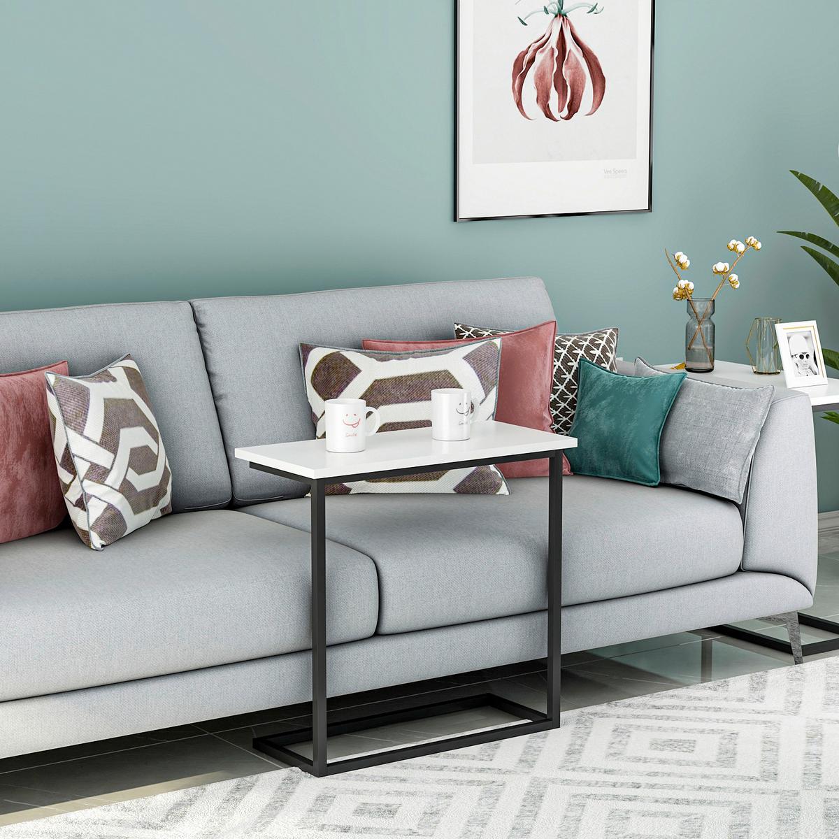 Beistelltisch Narin Weiß B: 64 cm - Schwarz/Weiß, Design, Holzwerkstoff/Metall (64/30/62cm) - Livetastic