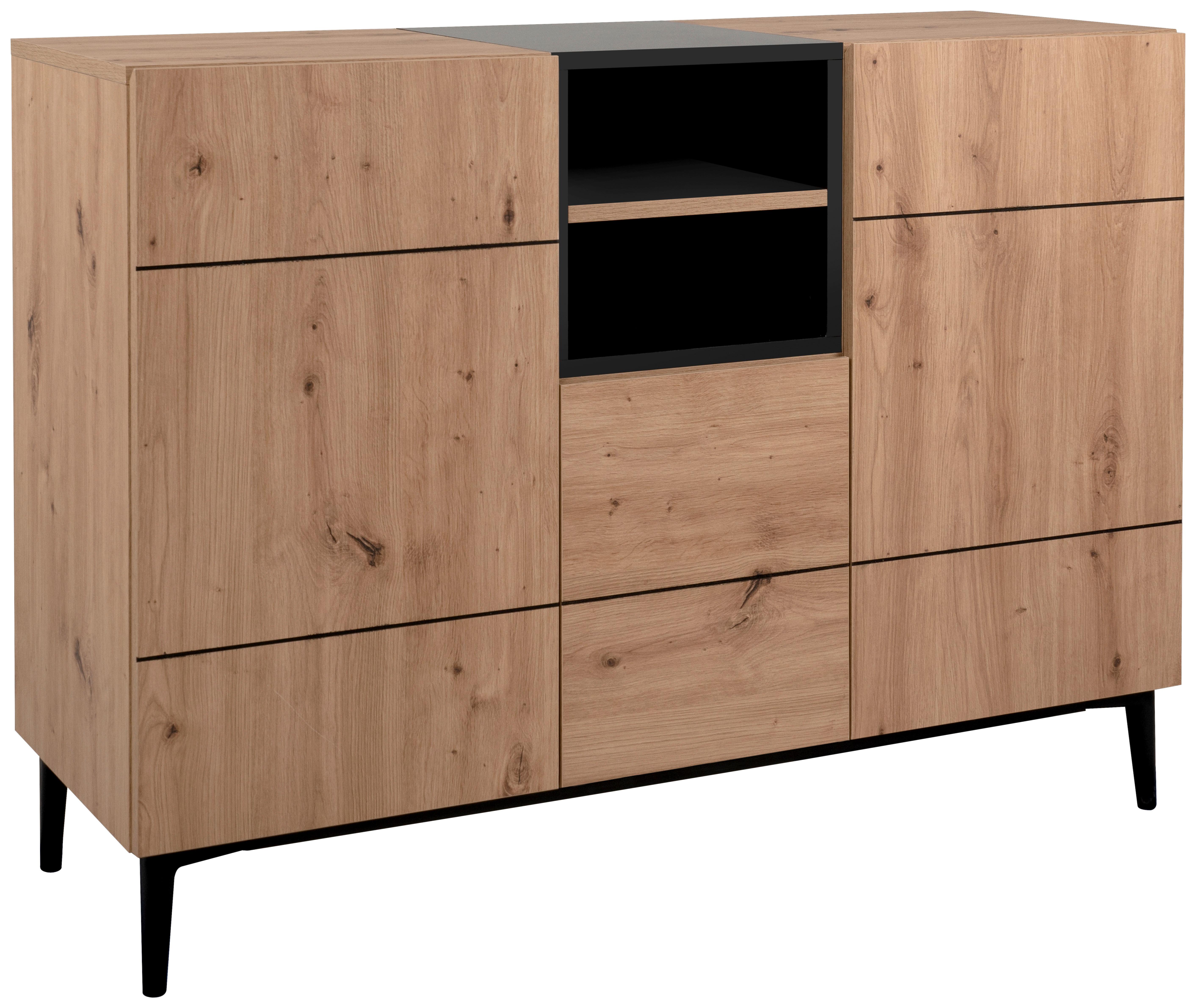 Kommode B 120 cm Nola, Eiche Dekor/Schwarz - Eichefarben/Schwarz, KONVENTIONELL, Holzwerkstoff (120/90/42cm) - MID.YOU