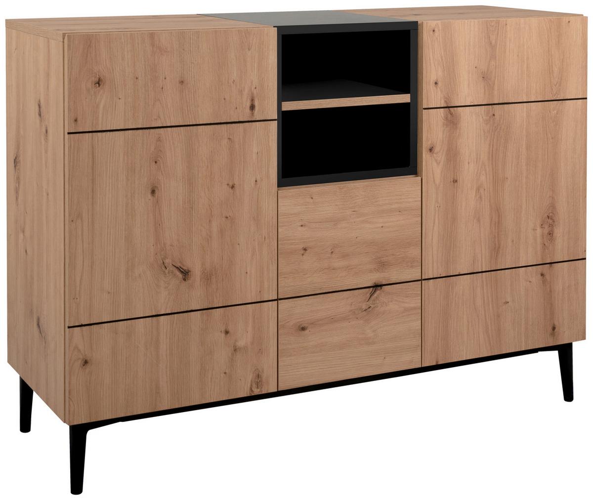 Kommode B 120 Cm Nola, Eiche Dekor/schwarz - Eichefarben/Schwarz, KONVENTIONELL, Holzwerkstoff (120/90/42cm) - MID.YOU