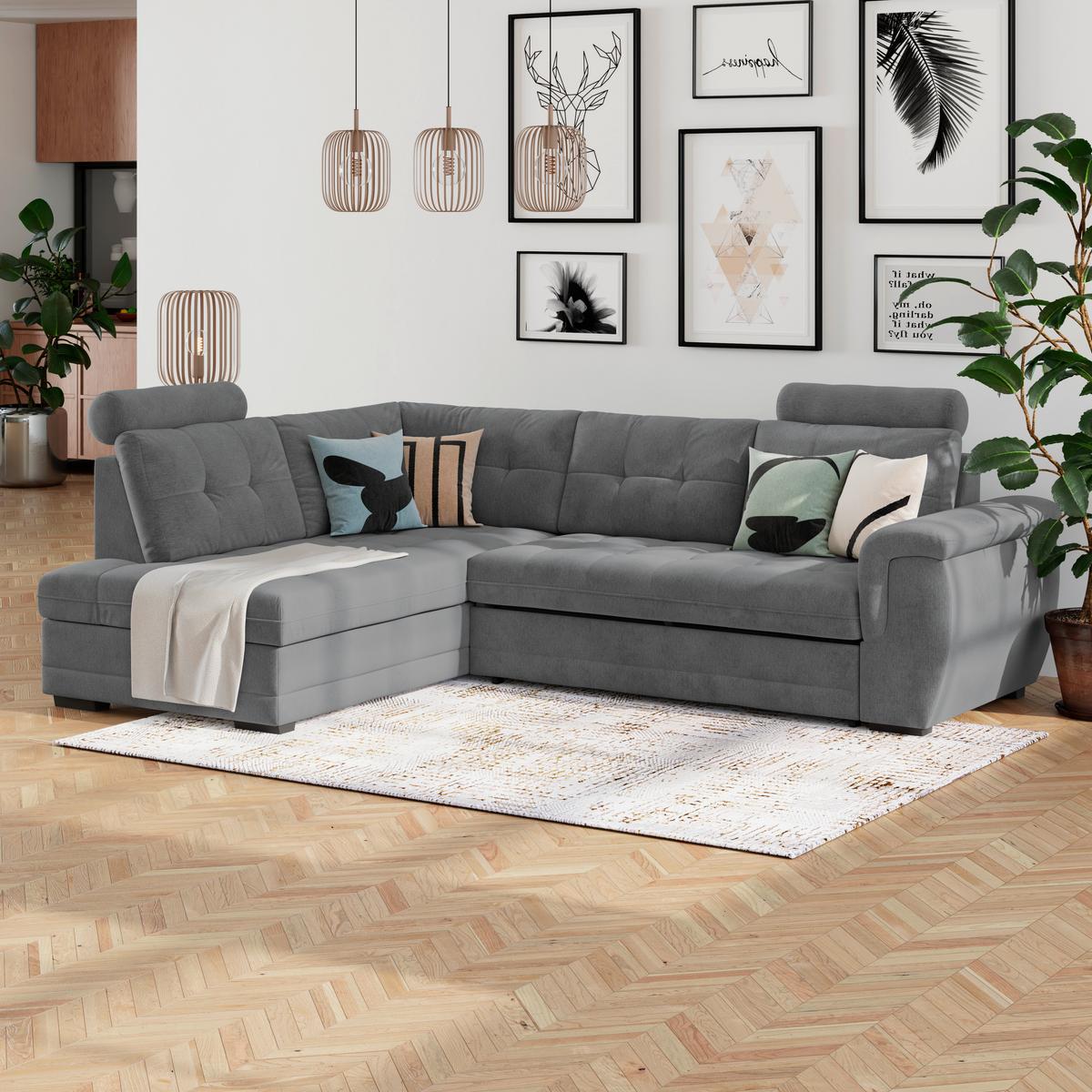 Ecksofa mit Schlaffunktion Falco new anthrazit 251x183 cm - Anthrazit/Schwarz, KONVENTIONELL, Textil (251/183cm) - Ondega