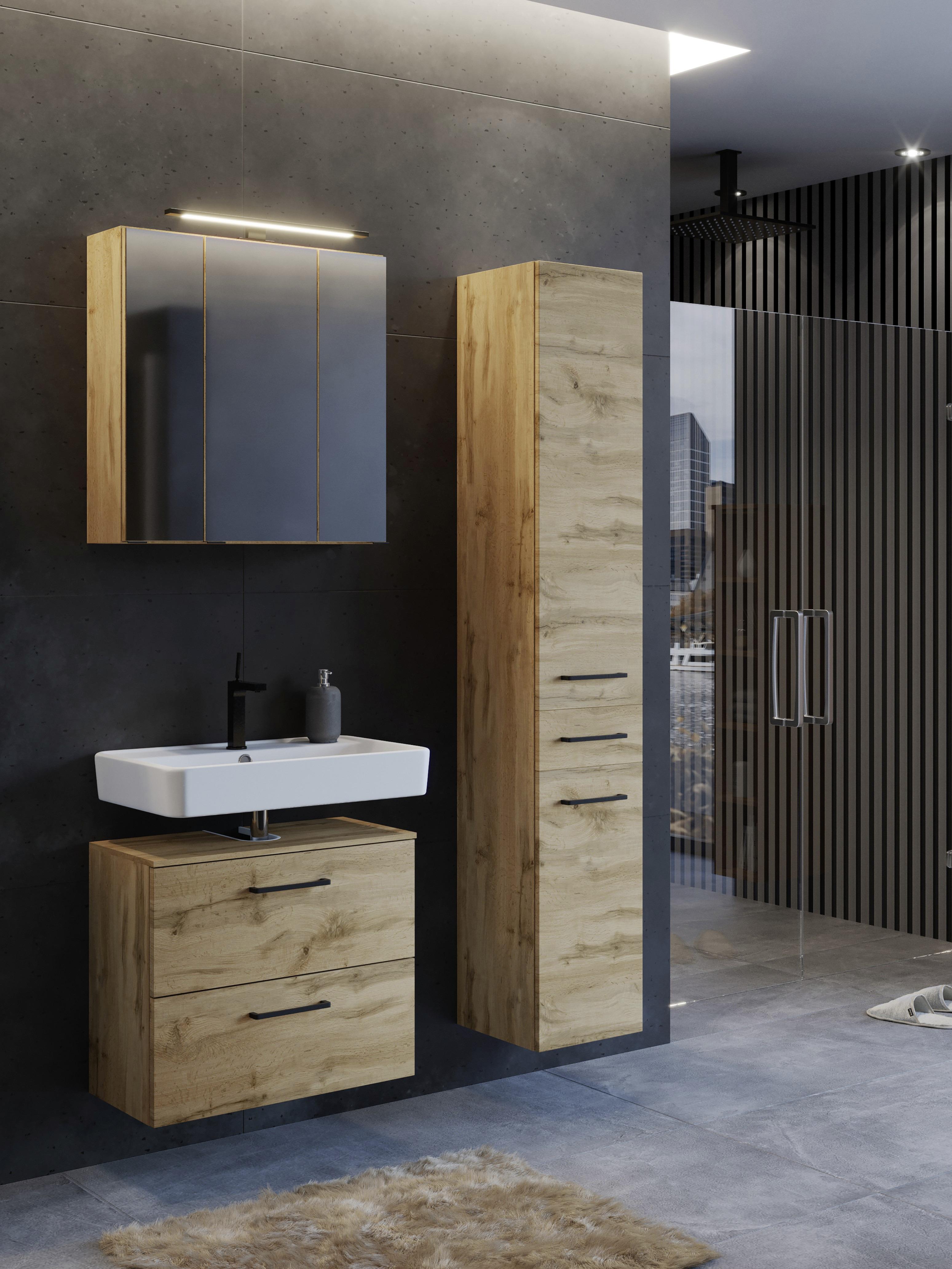 Badmöbel-Set Manchester B: 90 cm Eiche Wotan Dekor - Eichefarben, MODERN, Holzwerkstoff (90cm) - Held