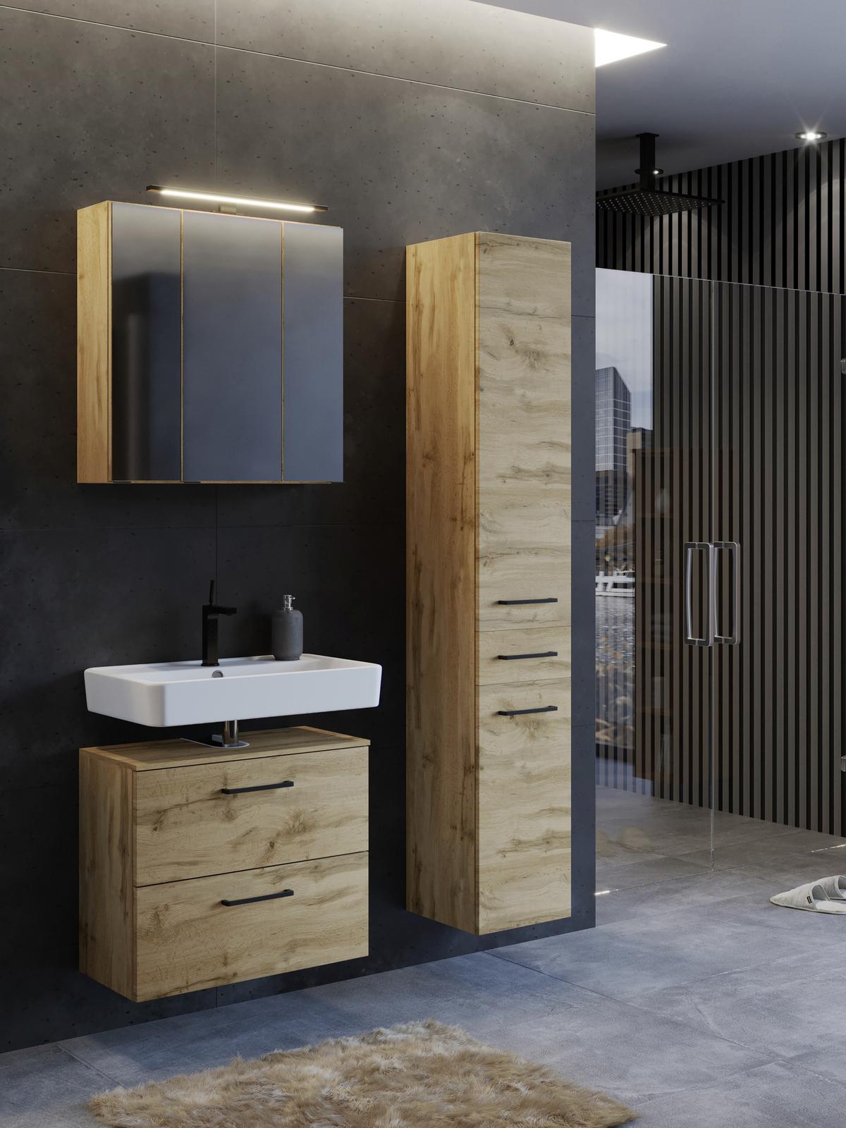 Badmöbel-Set Manchester B: 90 cm Eiche Wotan Dekor - Eichefarben, MODERN, Holzwerkstoff (90cm) - Held