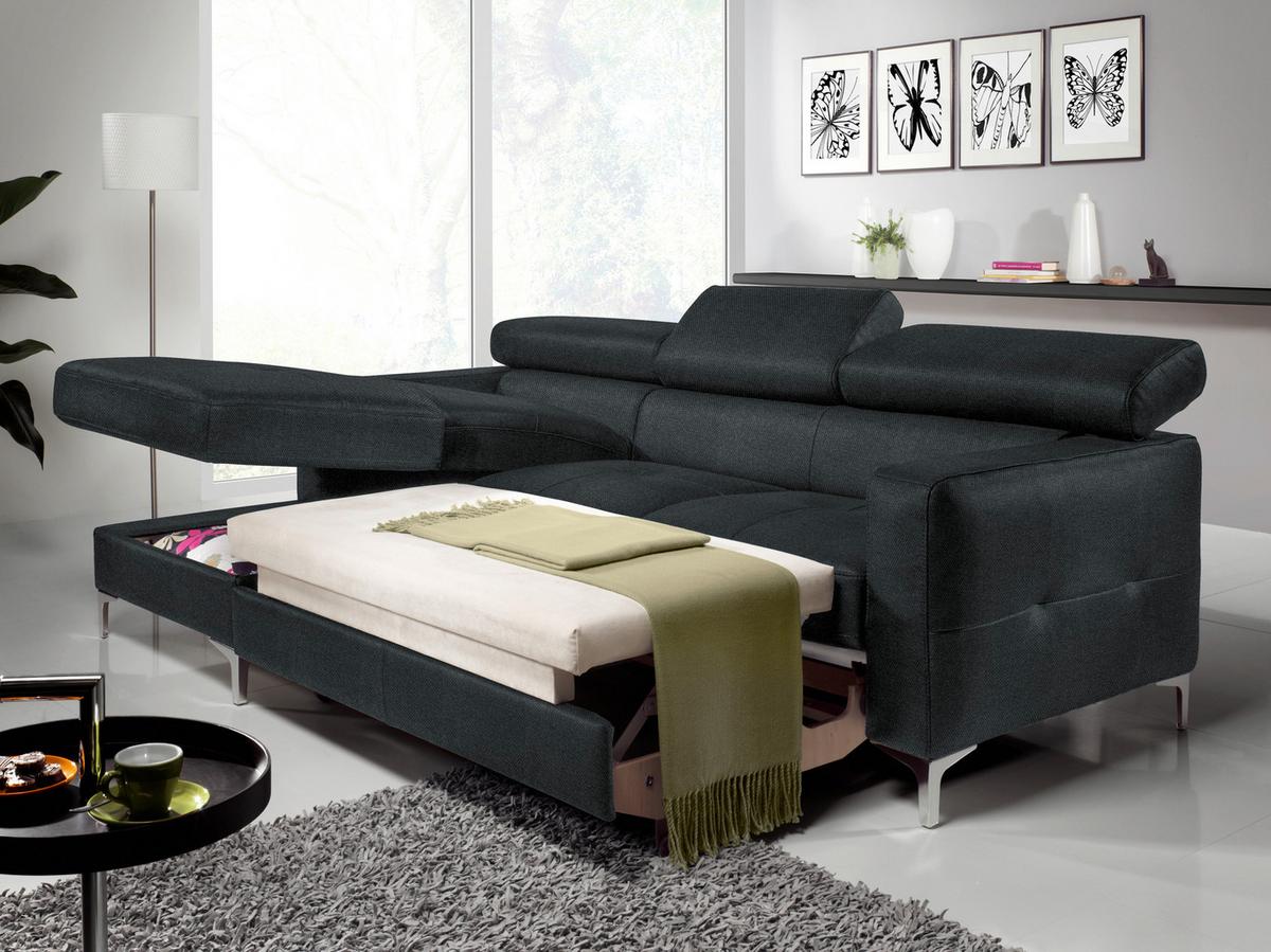 Ecksofa mit Schlaffunktion Sammy Schwarz - Chromfarben/Schwarz, Design, Textil (169/226cm) - Livetastic