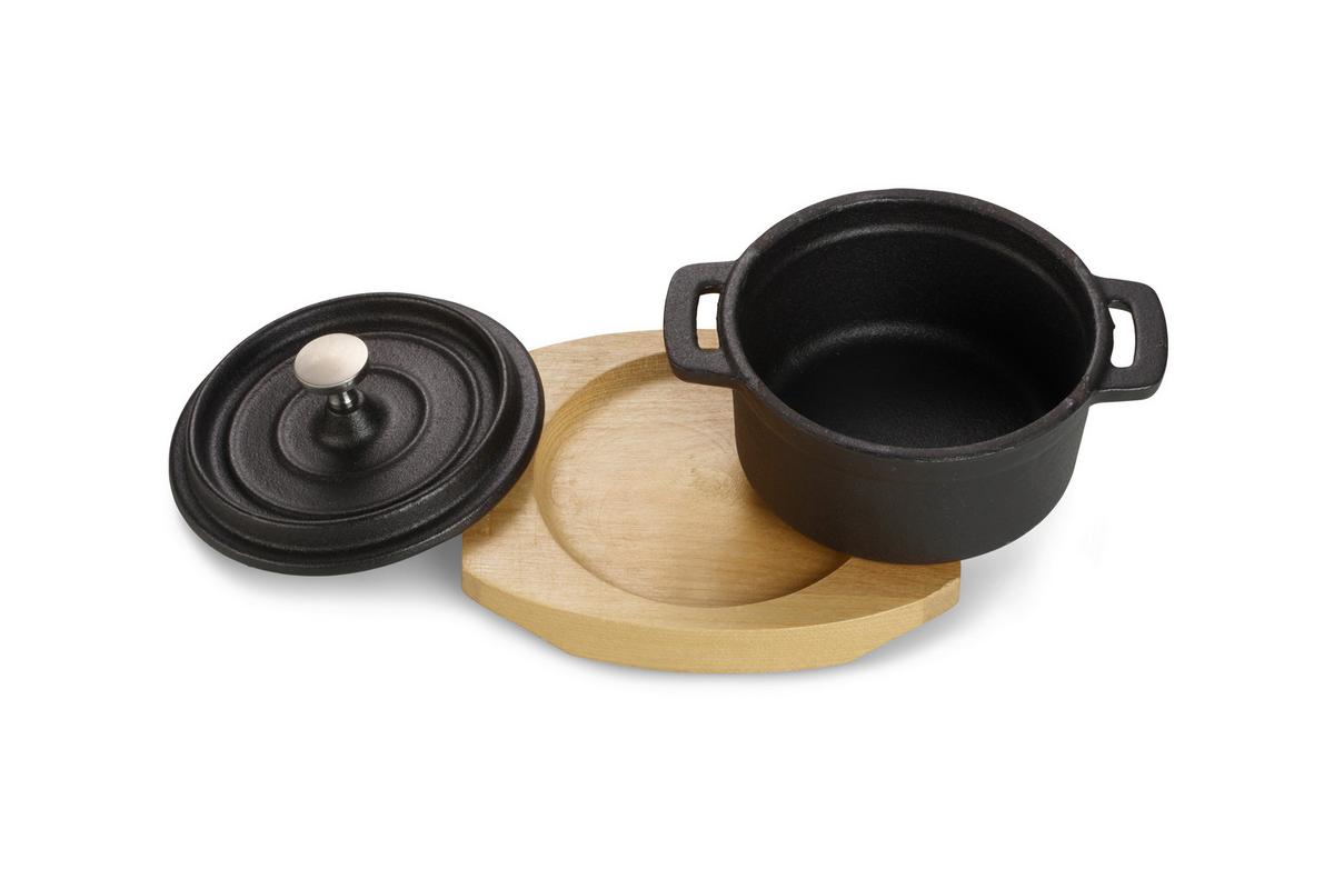 Echtwerk Serviertopf 0,2 L Gusseisen Induktion - Schwarz/Braun, Basics, Holz/Metall (13/10cm) - Echtwerk