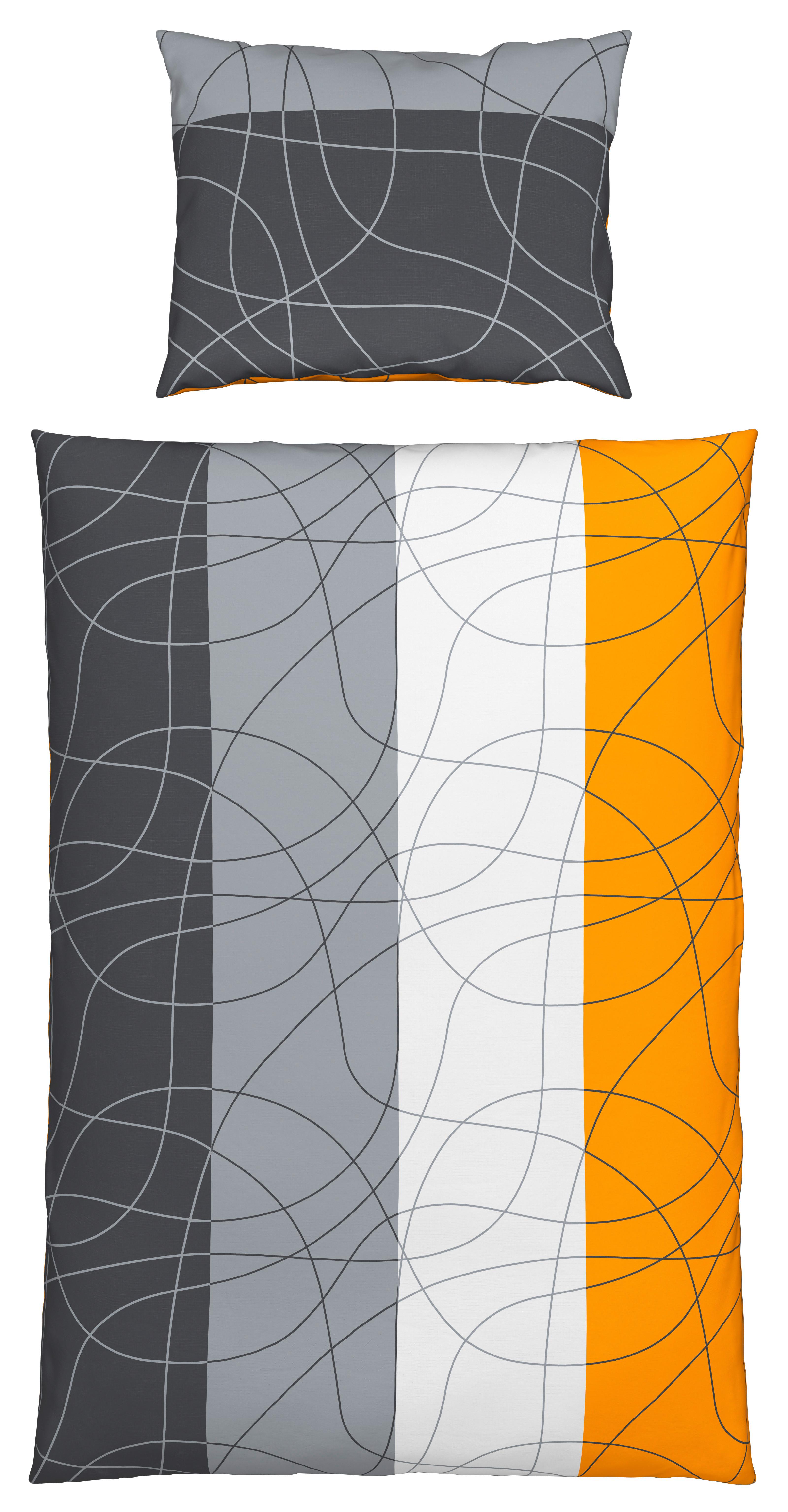 Cretonne Bettwäsche 140x200 Cm Julia Grau/orange/weiß
