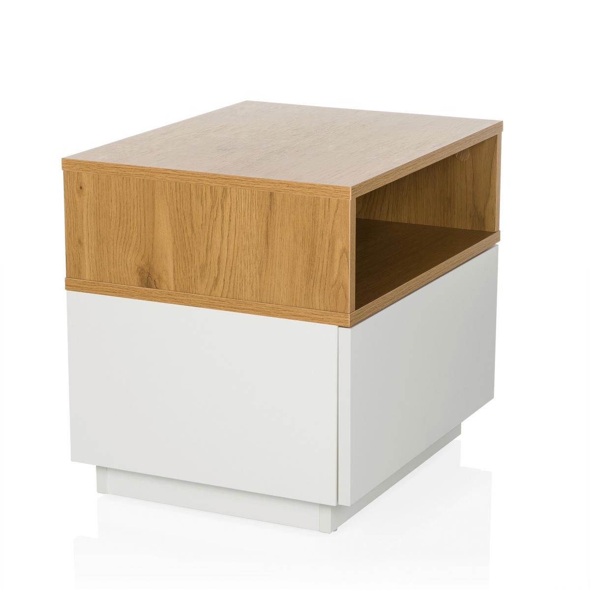 Beistelltisch Melmo Weiß/Eiche Dekor B: 50cm - Eichefarben/Weiß, MODERN, Holzwerkstoff/Kunststoff (50/45/40cm) - MID.YOU