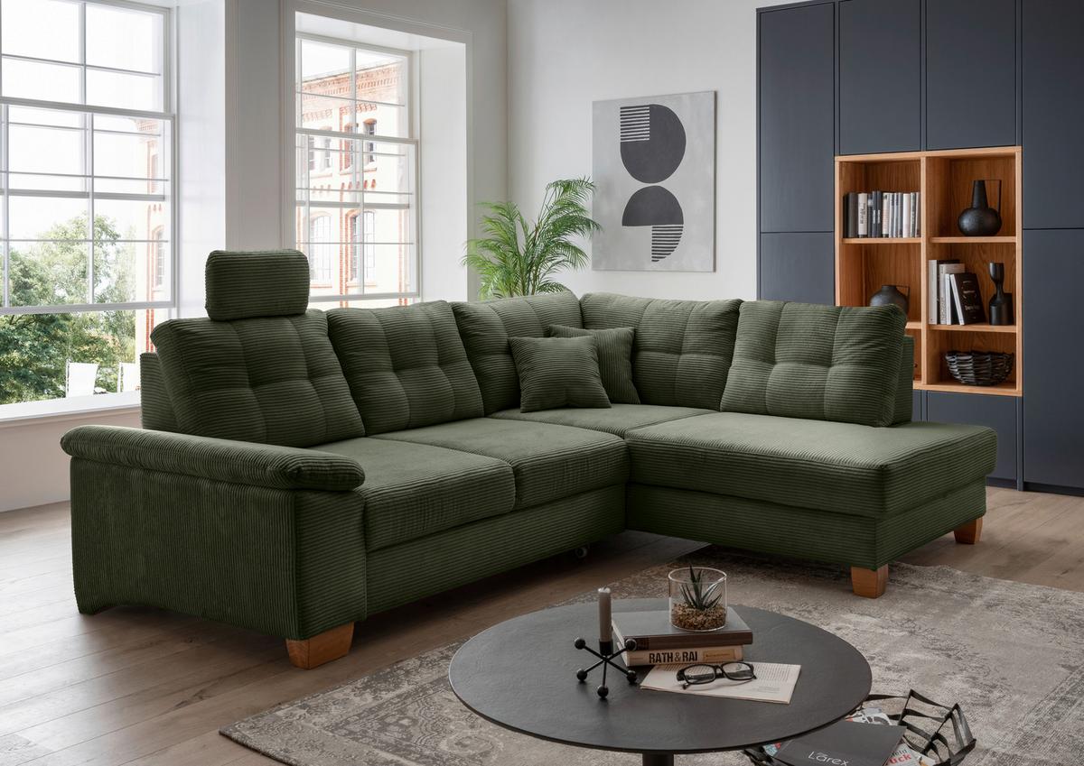 Ecksofa Brizzini Dunkelgrün S: 274x206 Cm - Dunkelgrün/Naturfarben, MODERN, Textil (274/206cm) - Livetastic
