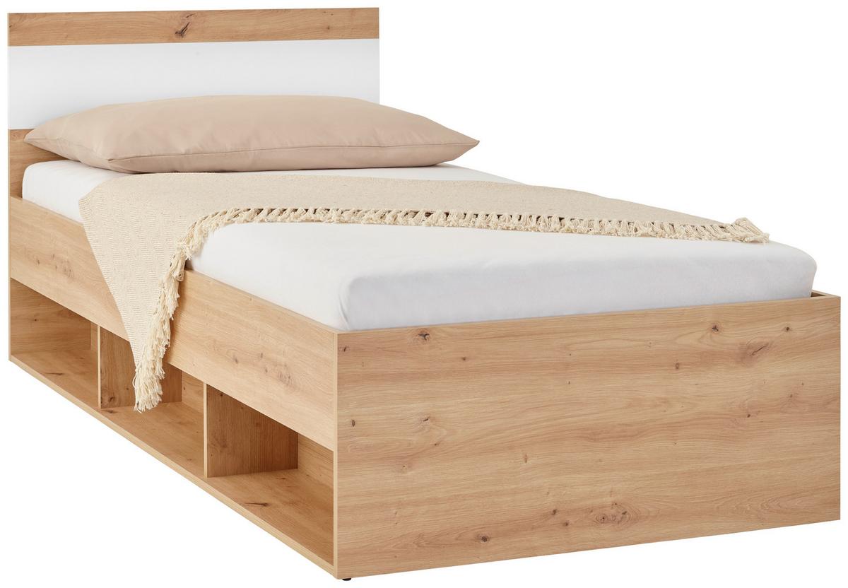 Bett Basic Two - Weiß/Eiche Artisan, KONVENTIONELL, Holzwerkstoff (90/200cm)