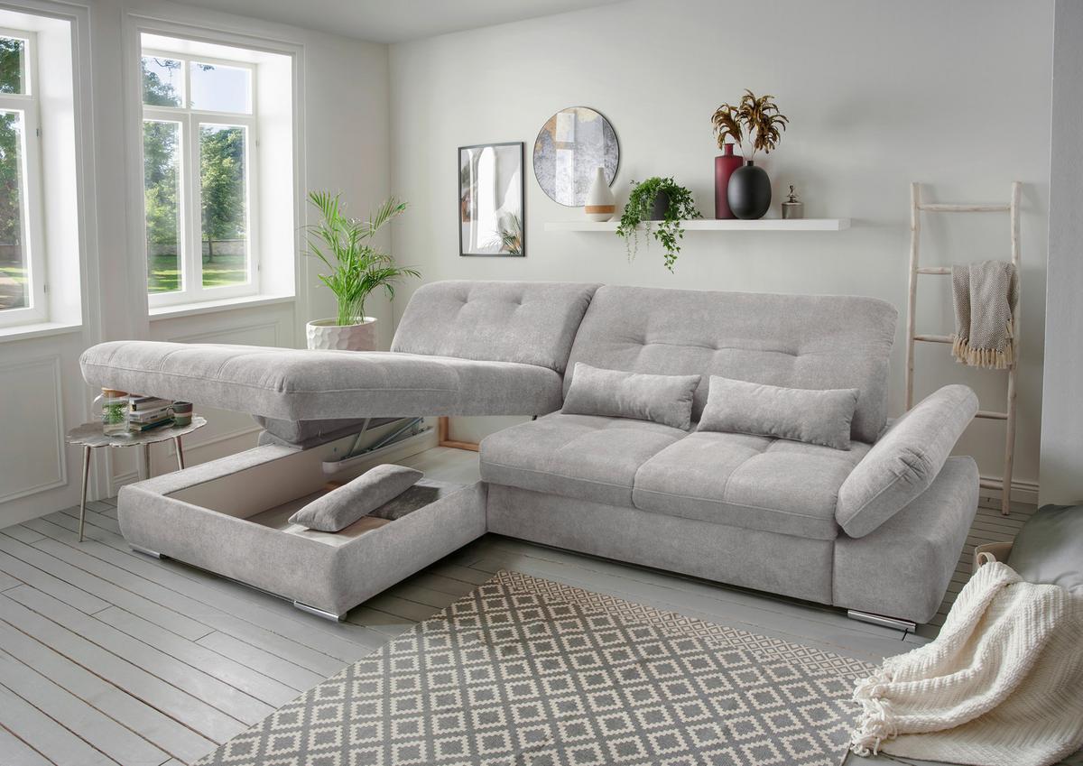 Ecksofa Dalida Grau S: 196x300 cm - Chromfarben/Grau, Design, Textil (196/300cm) - Livetastic