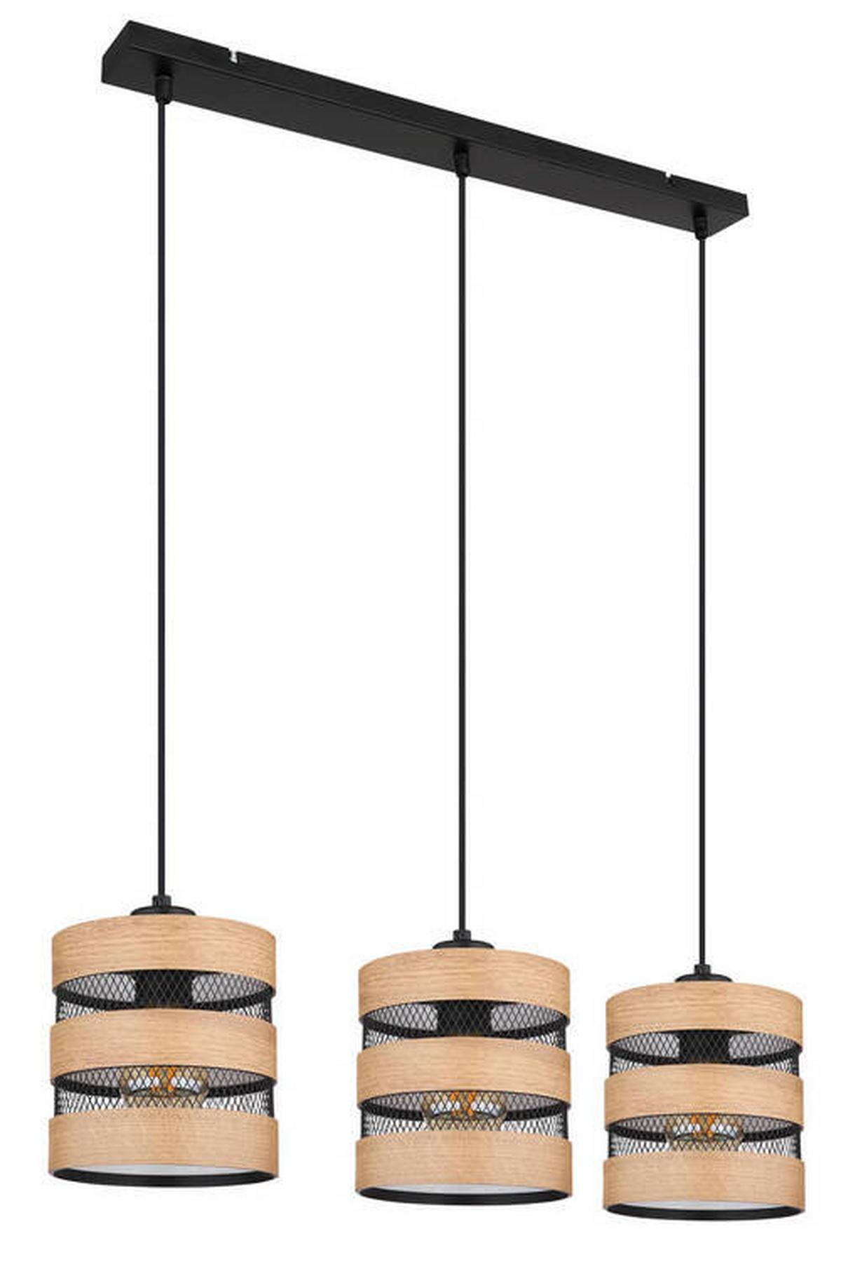 Hängeleuchte 15650-3h - Dunkelbraun/Schwarz, Design, Holz/Holzwerkstoff (75/18/120cm) - Globo