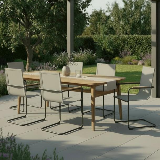 SADA ZAHRADNÍCH KŘESEL DAISY - černá/světle šedá, Moderní, kov/dřevo (55,5/95/55cm) - Bessagi Garden