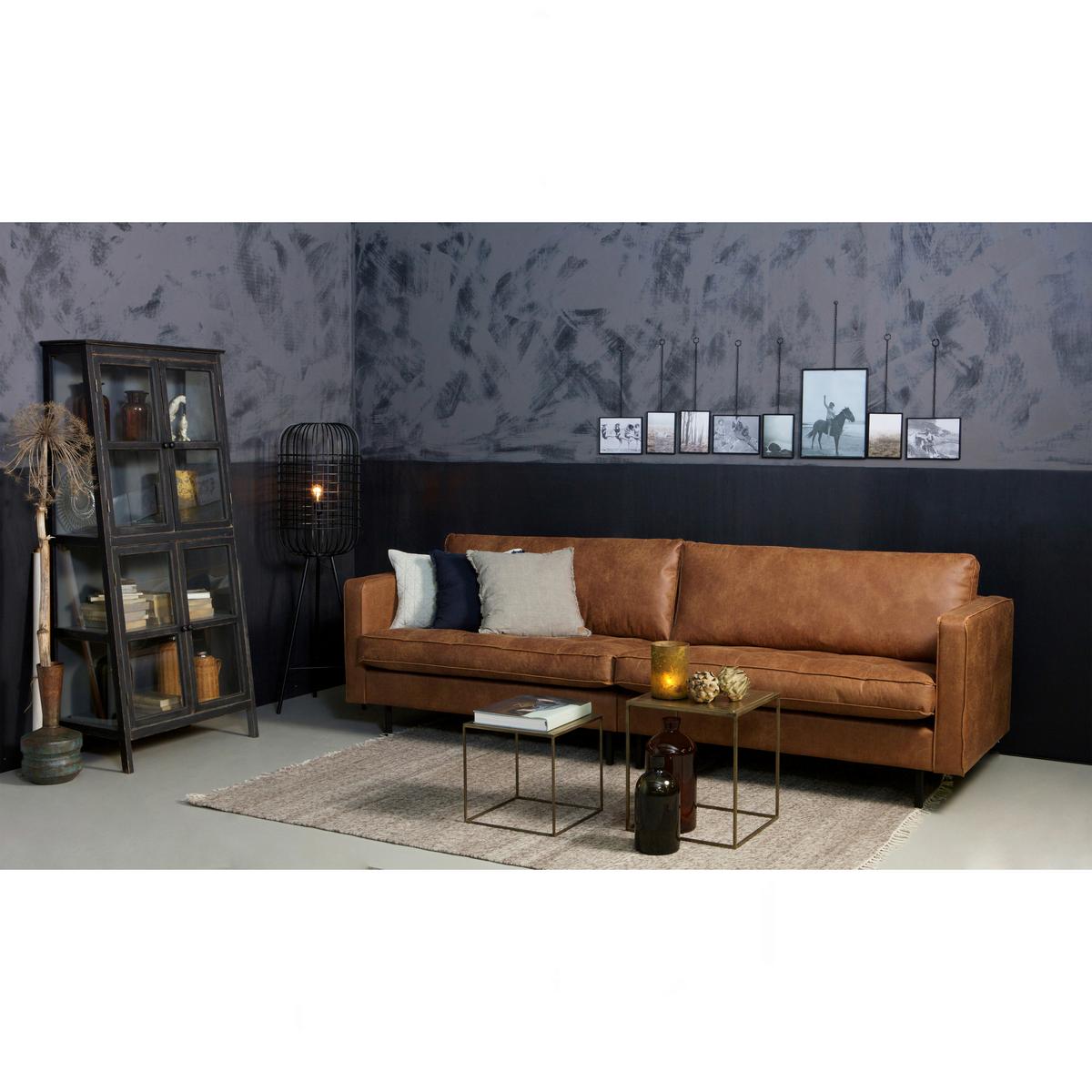 3-Sitzer-Sofa Rodeo Classic Cognac B: 275cm - Cognac/Schwarz, Design, Leder/Metall (275/83/88cm) - Livetastic