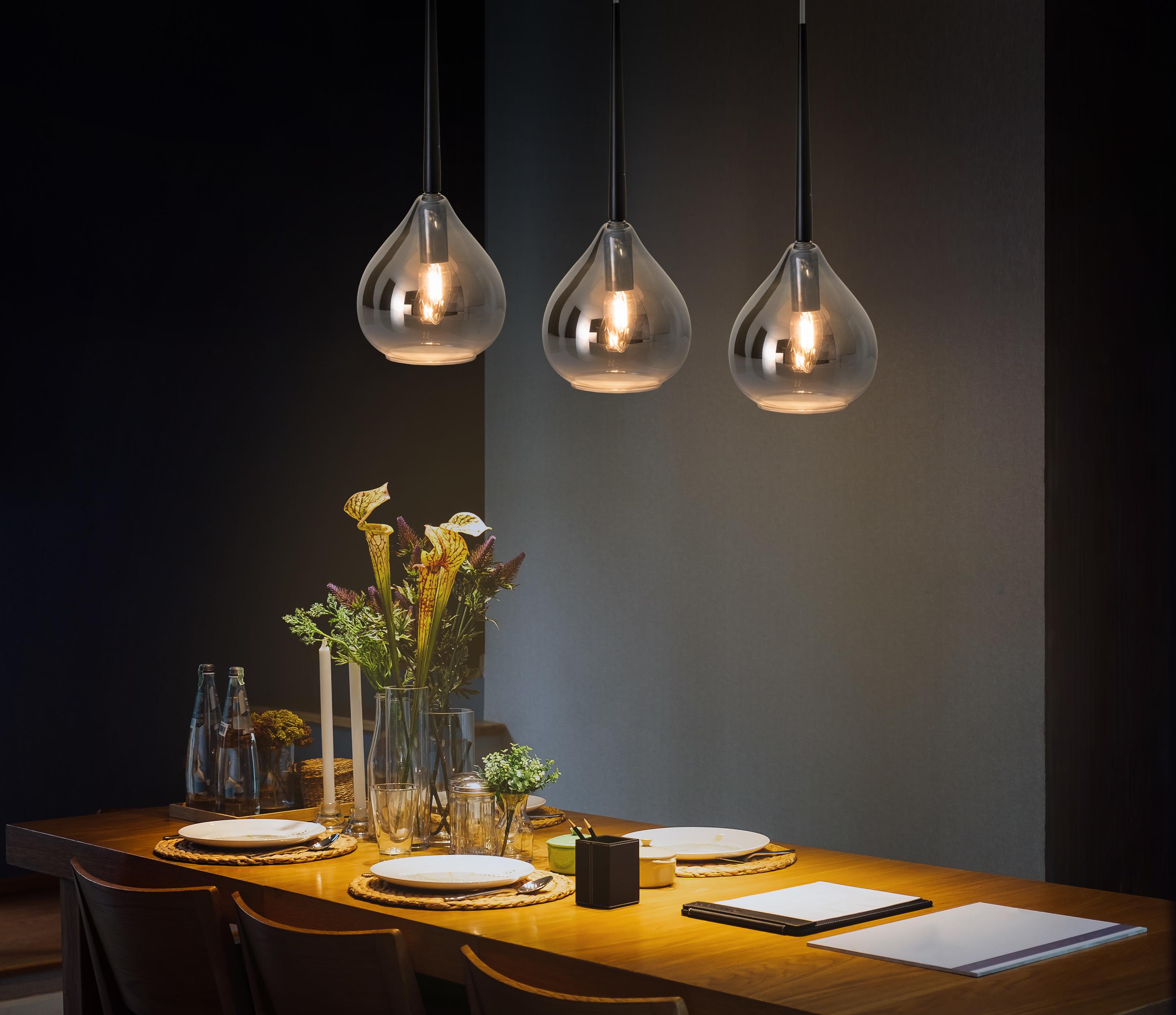 Hängeleuchte Vaso H: 136 cm 1-Flammig, Glasschirm - Anthrazit/Schwarz, Design, Glas/Kunststoff (136/16cm) - Näve