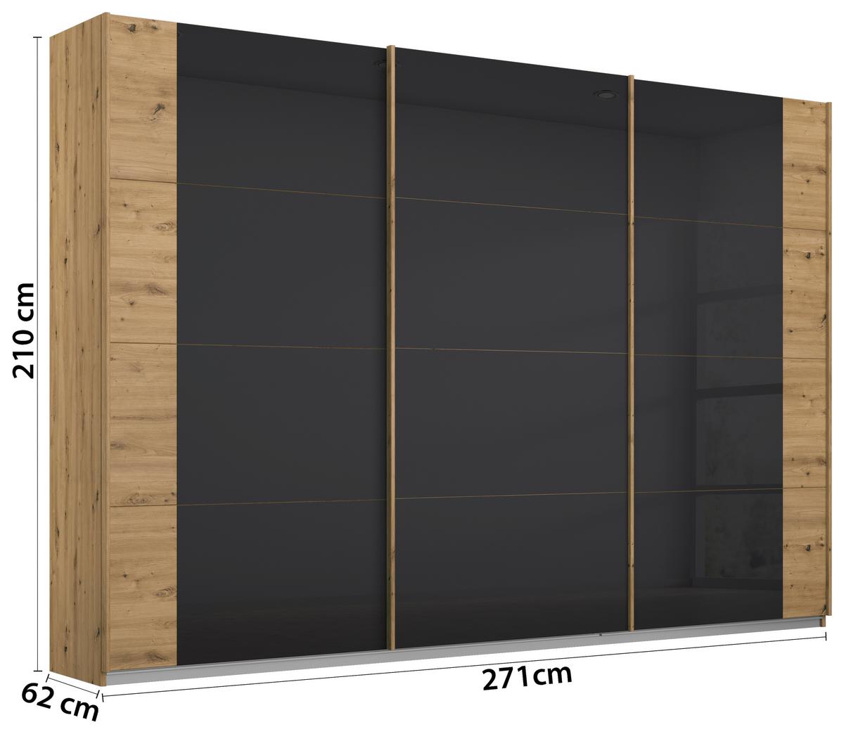 Schwebetürenschrank Artemis B: 271 Cm Anthrazit/eiche - Anthrazit/Eiche Artisan, MODERN, Glas/Holzwerkstoff (271/210/62cm) - Rauch Möbel