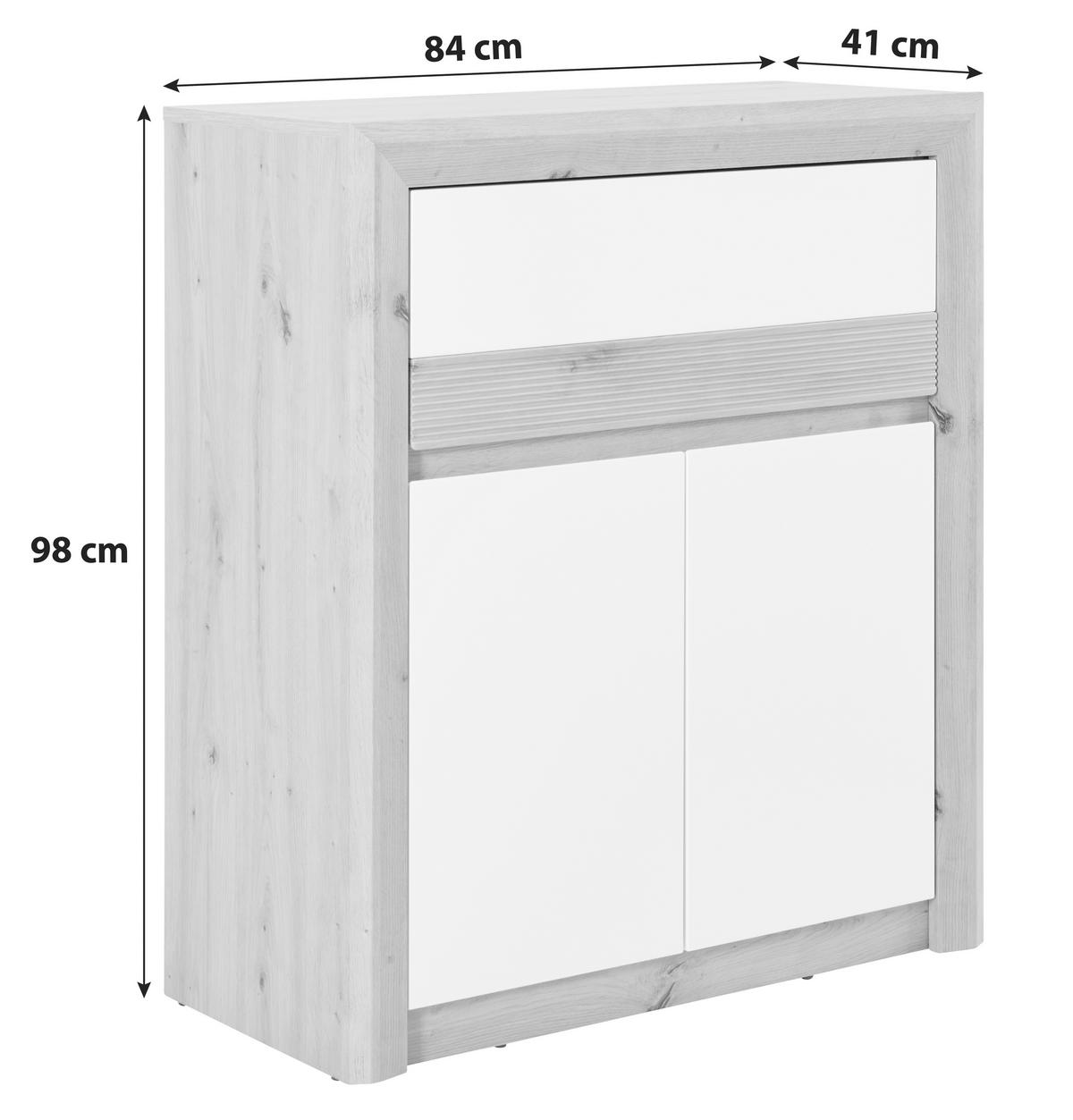 Komód Kashmir New 84/98 Cm - tölgyfa színű/fehér, Modern (84/98/41cm) - James Wood