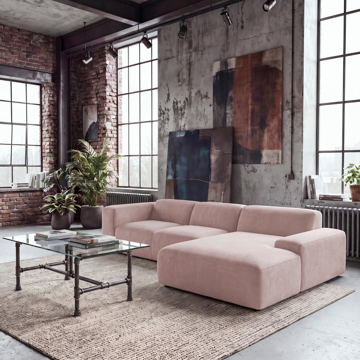 ECKSOFA Hannah Rosa 304x200 cm - Schwarz/Rosa, Design, Textil (304/200cm) - MID.YOU