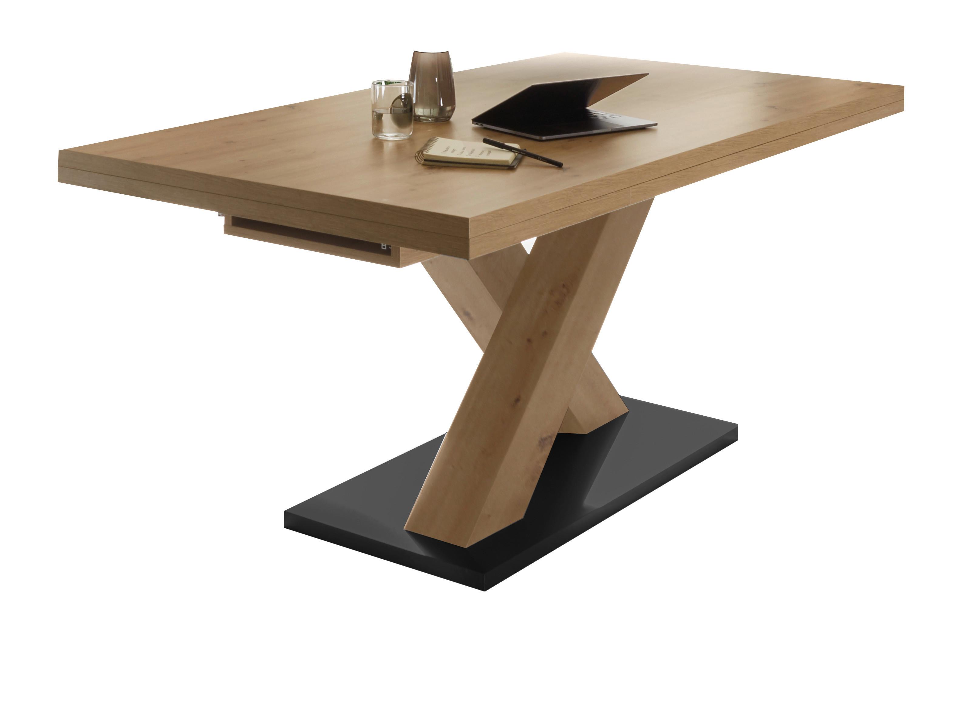 Výsuvný Stůl Komfort 180 Az - černá/dub artisan, Moderní, kompozitní dřevo (180-280/90/76cm) - Based