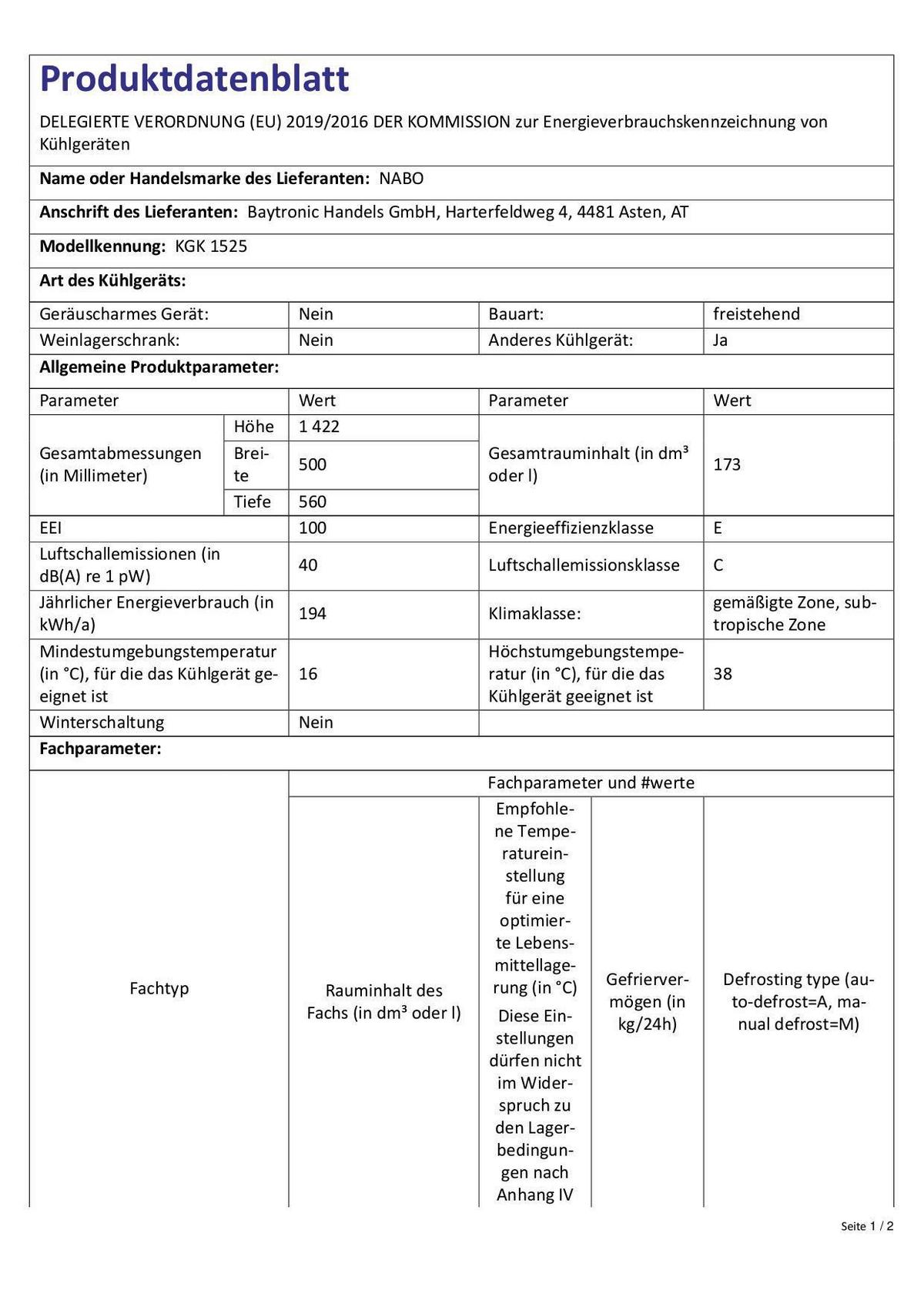 Kühl-Gefrierkombination Kgk 1525 Edelstahlfarben - Edelstahlfarben, Basics, Glas/Kunststoff (49,5/142,5/53cm) - Nabo