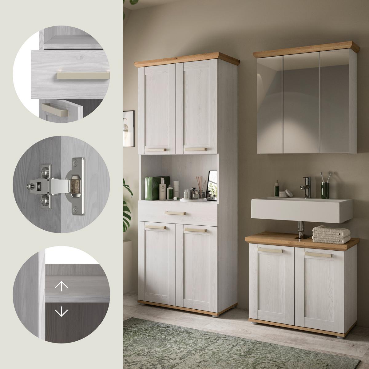 Badezimmer Verona Lärchefarben/Eiche D. B: 182cm - Silberfarben/Lärchefarben, Trend, Glas/Holzwerkstoff (182cm) - MID.YOU