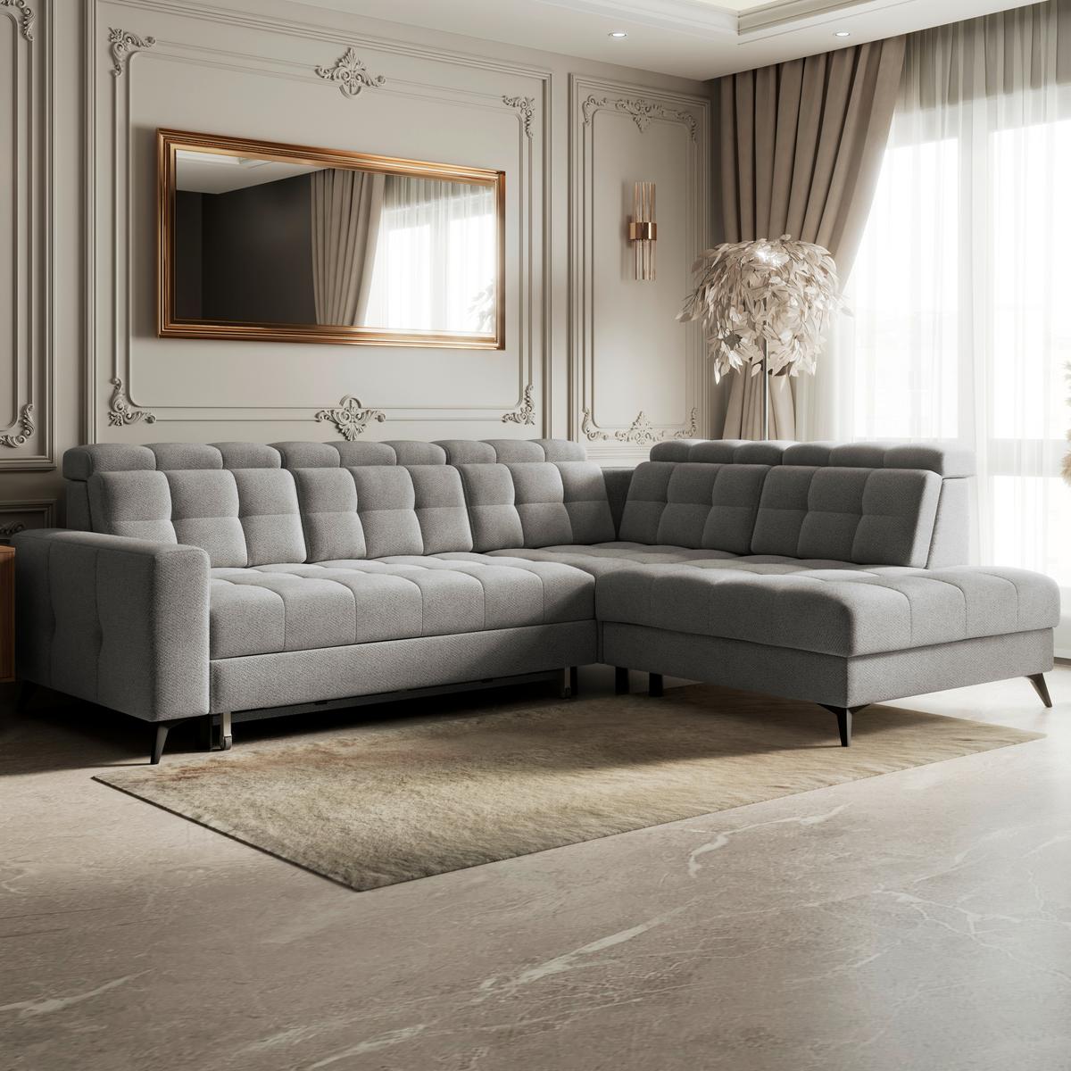 Ecksofa Barletta New Velours Hellgrau, 289x228cm - Hellgrau/Schwarz, ROMANTIK / LANDHAUS, Textil (289/228cm) - Luca Bessoni