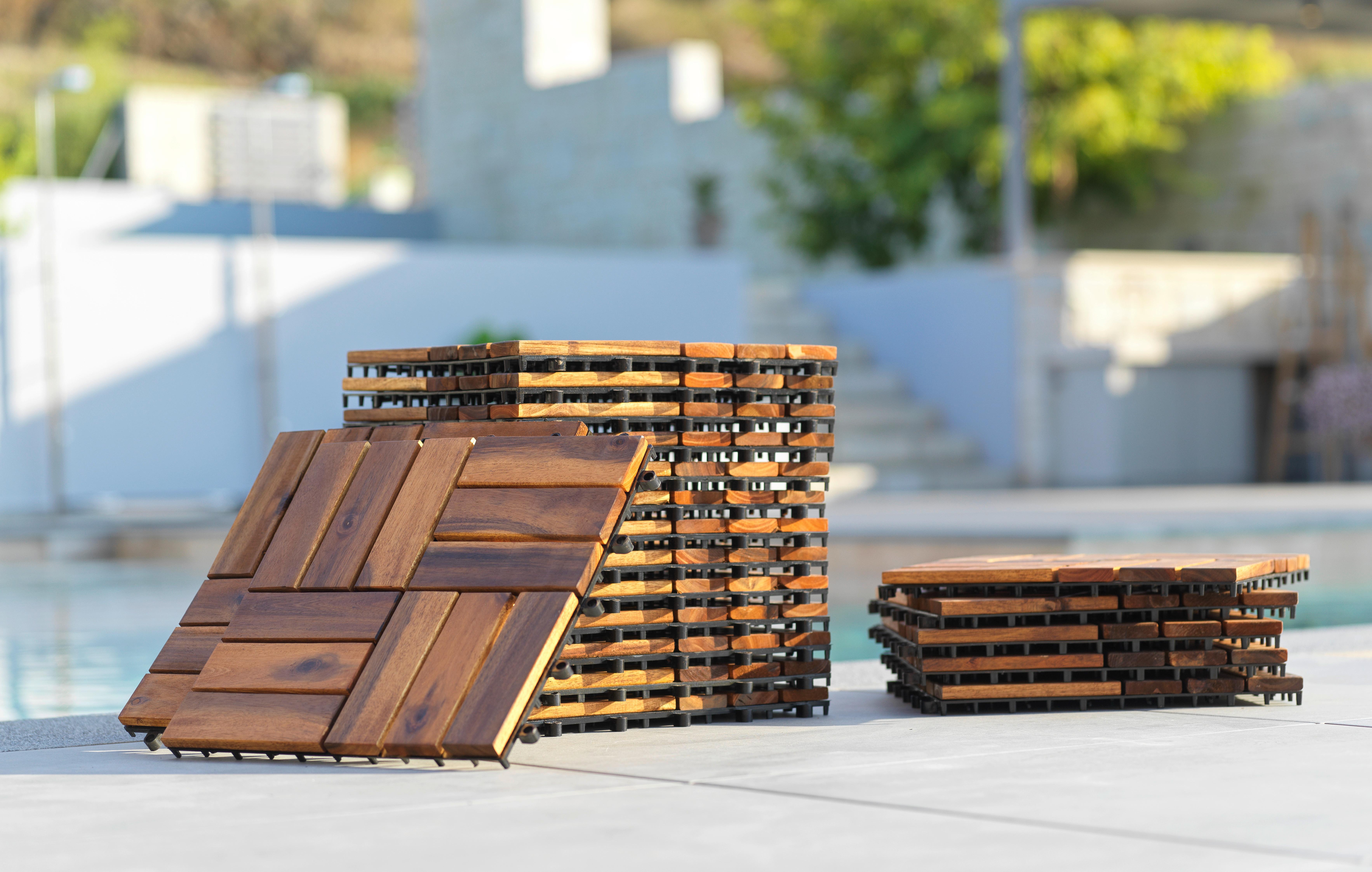 Terrassenfliese Dominik 30x30 cm Akazie - Schwarz/Akaziefarben, MODERN, Holz/Kunststoff (30/30cm) - Ondega