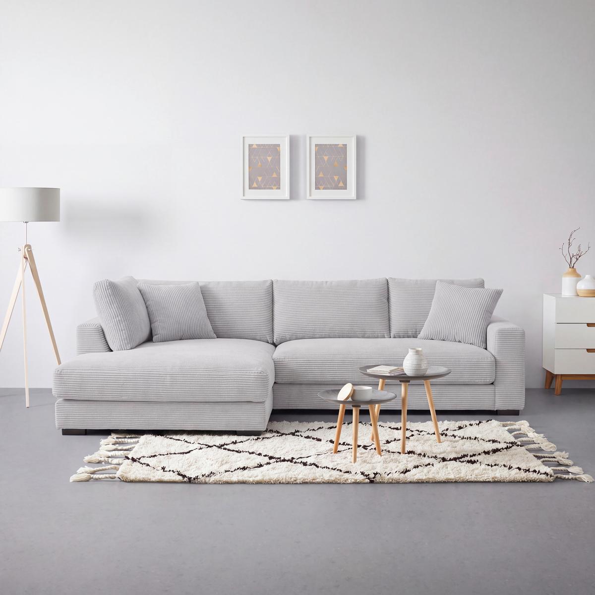Rohová sedačka PEDRO, levá, světle šedý manšestr - černá/světle šedá, Moderní, textil/plast (190/300cm) - Mömax