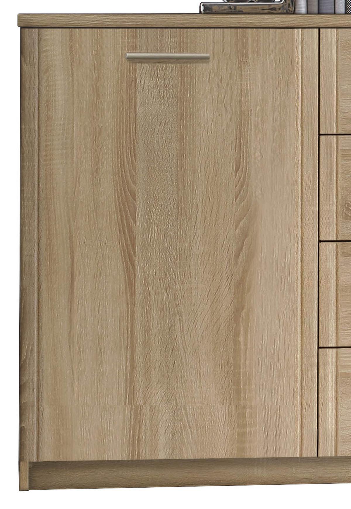 Sideboard 147 Cm Gloria, Sonoma Eiche Dekor - Schwarz/Sonoma Eiche, Basics, Holzwerkstoff/Kunststoff (147/84.3/41cm)